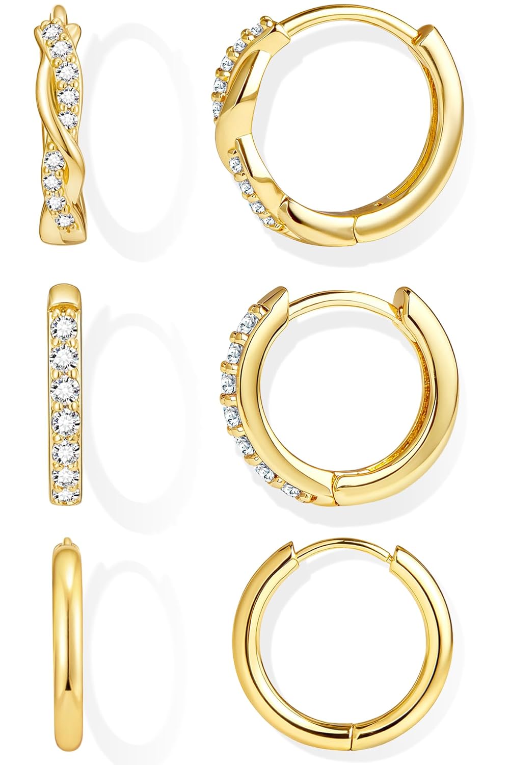Inerney Gold Huggie Hoop Earrings Set for Women, Dainty Small Sterling Silver Earring Stacks Hypoallergenic Jewelry for Multiple Piercings, Trendy Twisted Cute Cartilage Hoops...
