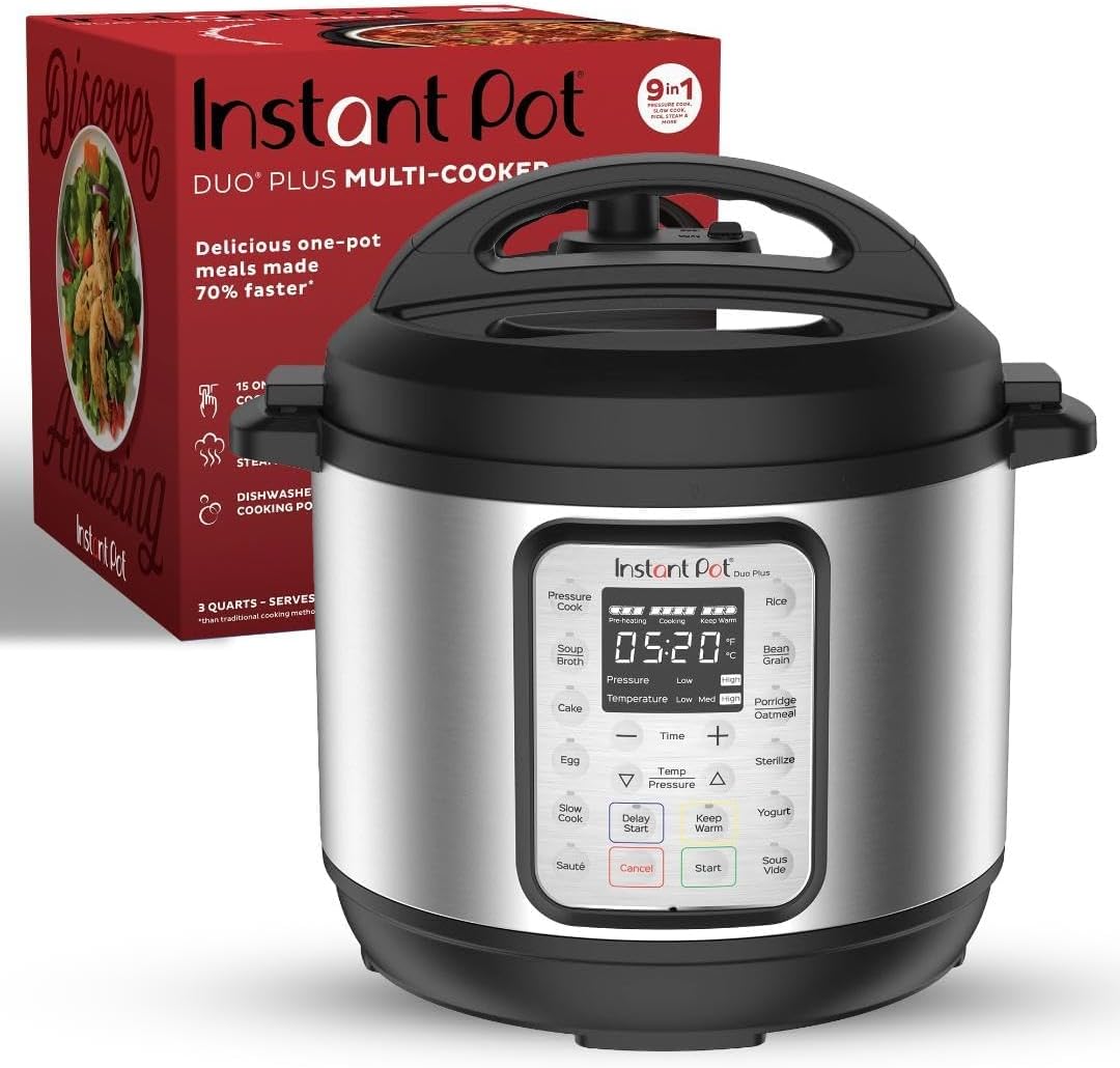 Instant Pot Duo Plus 9-in-1 Multicooker, Pressure Cooker, Slow Cook, Rice Maker, Steamer, Sauté, Yogurt, Warmer & Sterilizer, Includes App With Over 800 Recipes, Stainless...