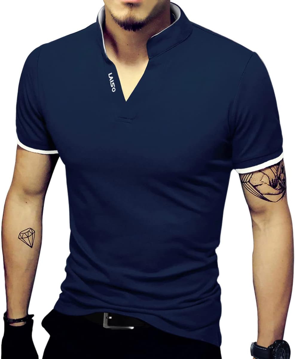 LOGEEYAR Mens Fashion Polo Henley Shirts Short/Long Sleeve Casual T-Shirts Slim Fit Cotton Polo Shirts for Men