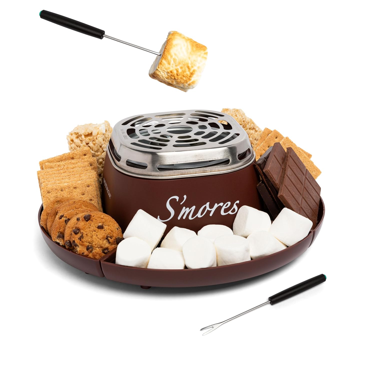 Nostalgia Tabletop Indoor Electric S'mores Maker - Smores Kit With Marshmallow Roasting Sticks and 4 Trays for Graham Crackers, Chocolate, and Marshmallows - Movie Night...