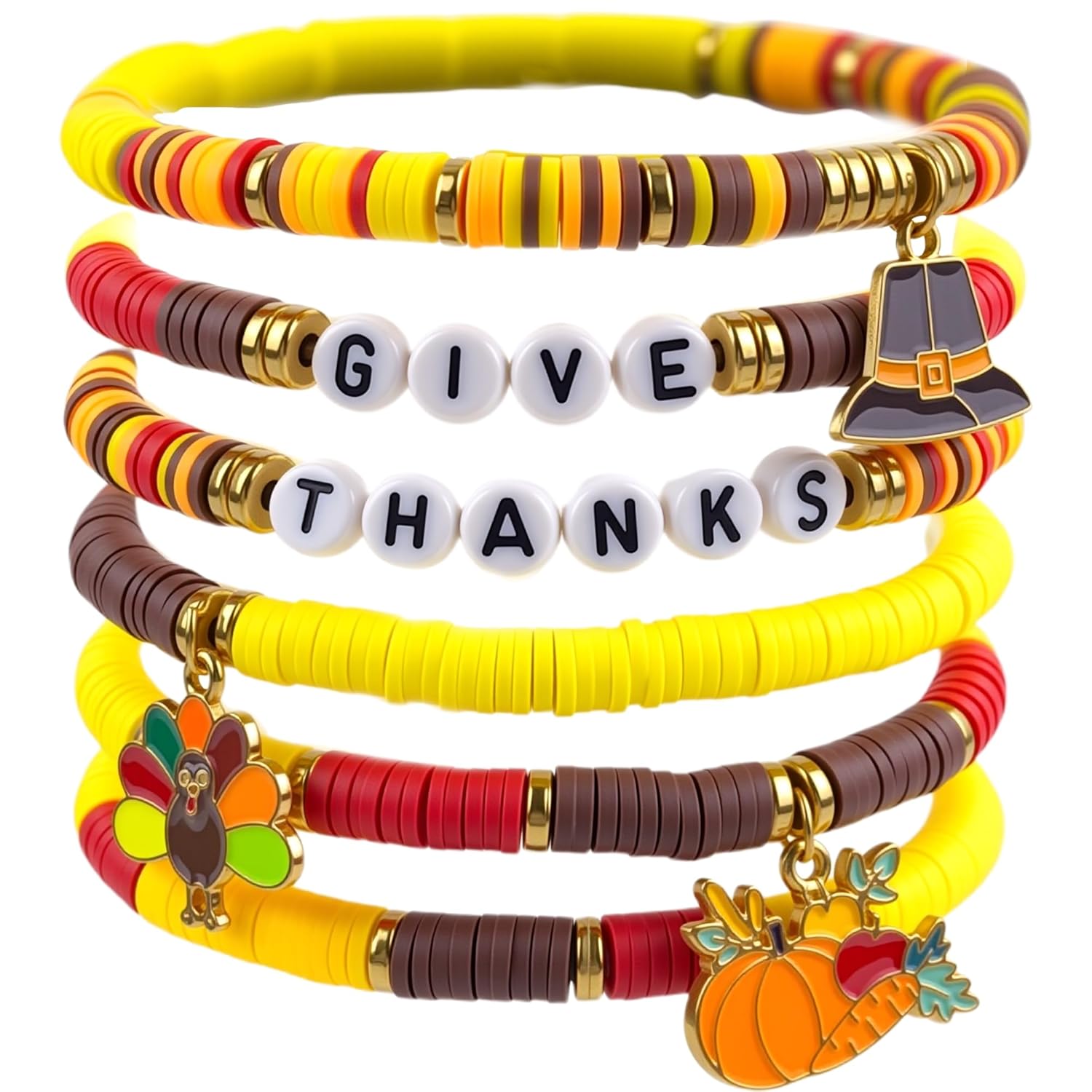 OHOME Thanksgiving Outfit Women - 6 Pack Thanksgiving Bracelets | Thanksgiving Shirts Dress Pajamas Sweatshirts Tops for Girls - Funny Friendsgiving Decorations Decor Party...