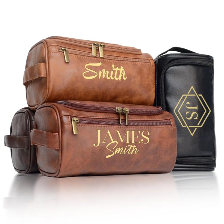 Personalized Toiletry Bag for Men, Engraved Name Initials Toiletry Bag, Customized Monogram Travel Shaving Dopp Kit for Groomsmen, Gift for Christmas, Birthday, Dad, Husband,...