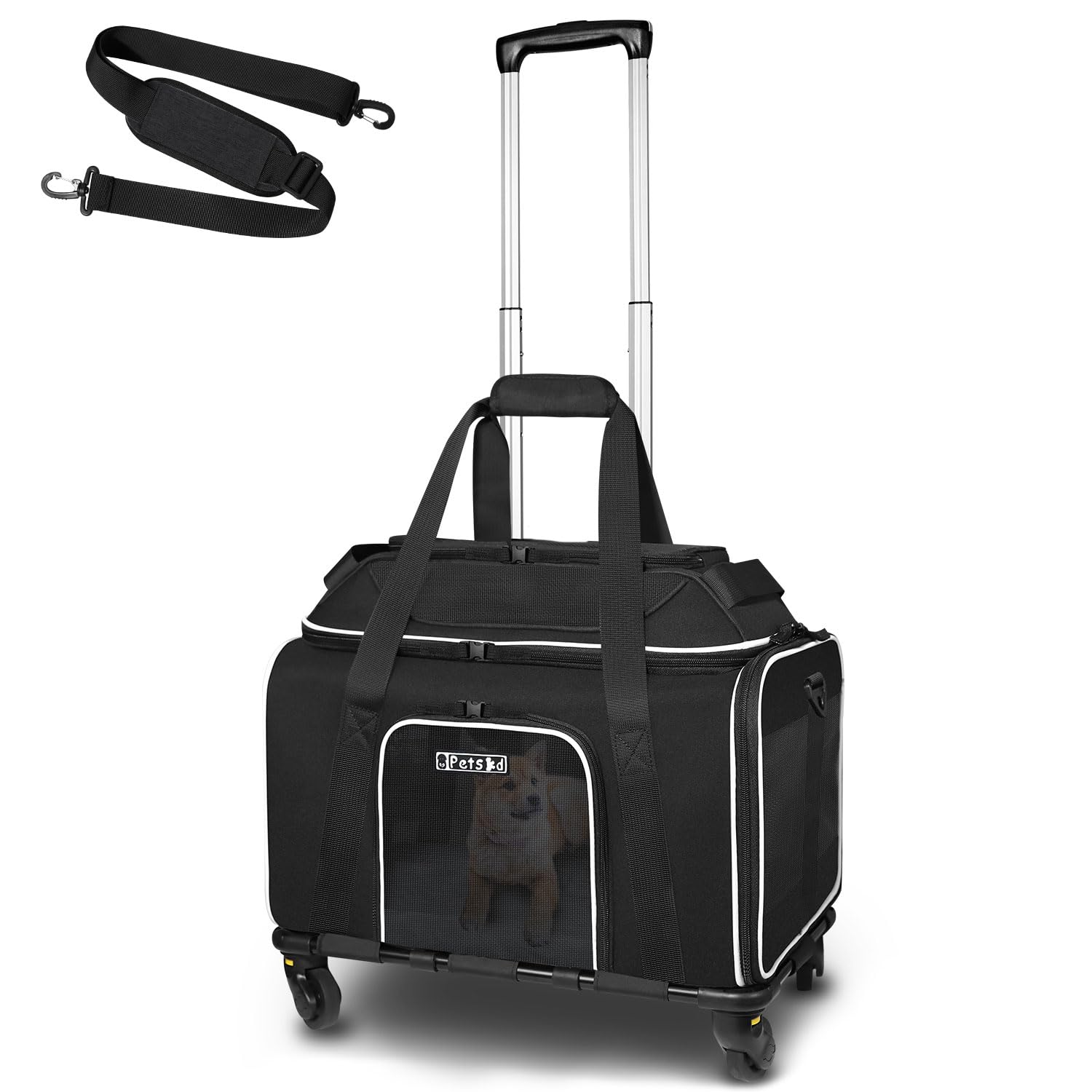 Petskd Top-Expandable Pet Carrier with Wheels 17x11x9.5 Inches Alaska Airline Approved, Soft-Sided Carrier for Small Cats Dogs with Locking Safety Zippers and Anti-Scratch...