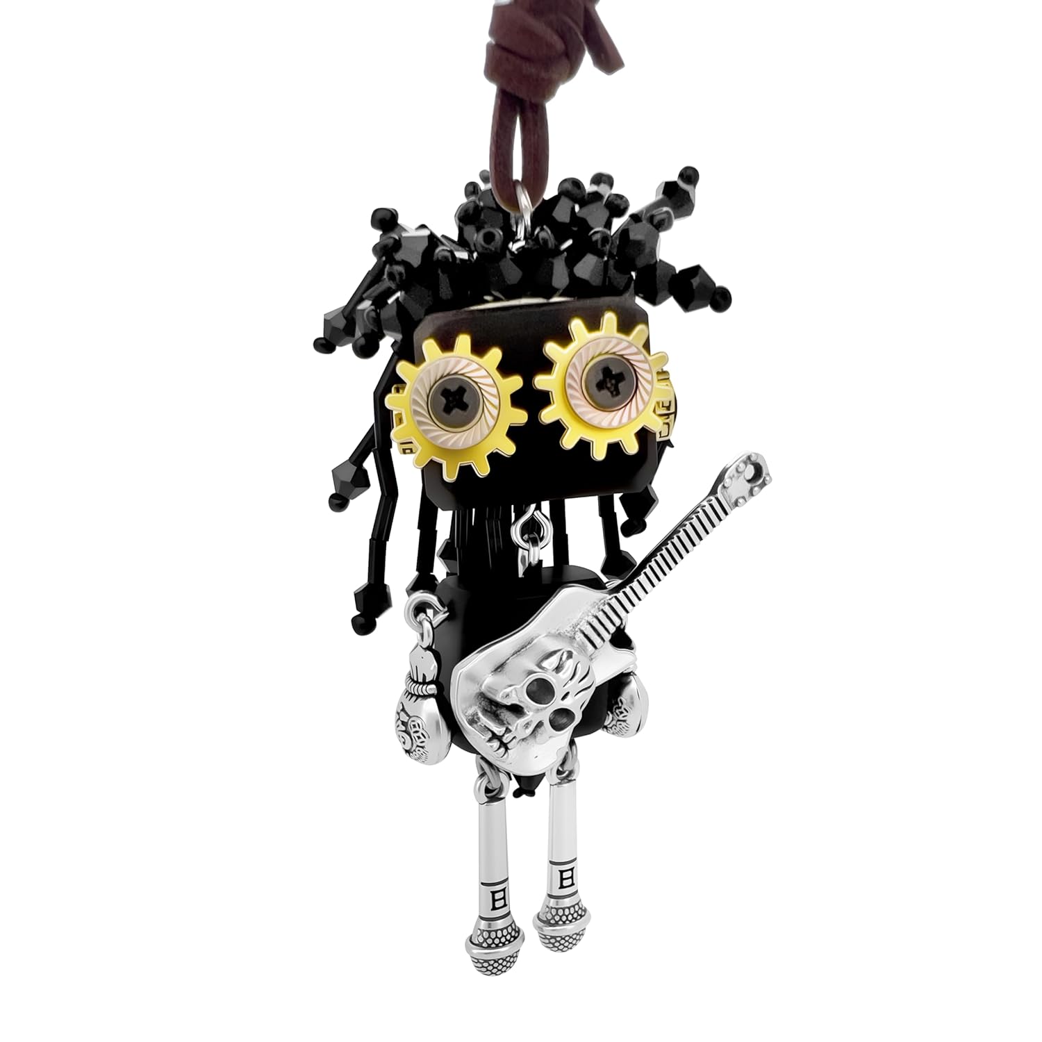 Steampunk Rockstar Robot Pendant Necklace with Guitar, Unique Artisan Jewelry