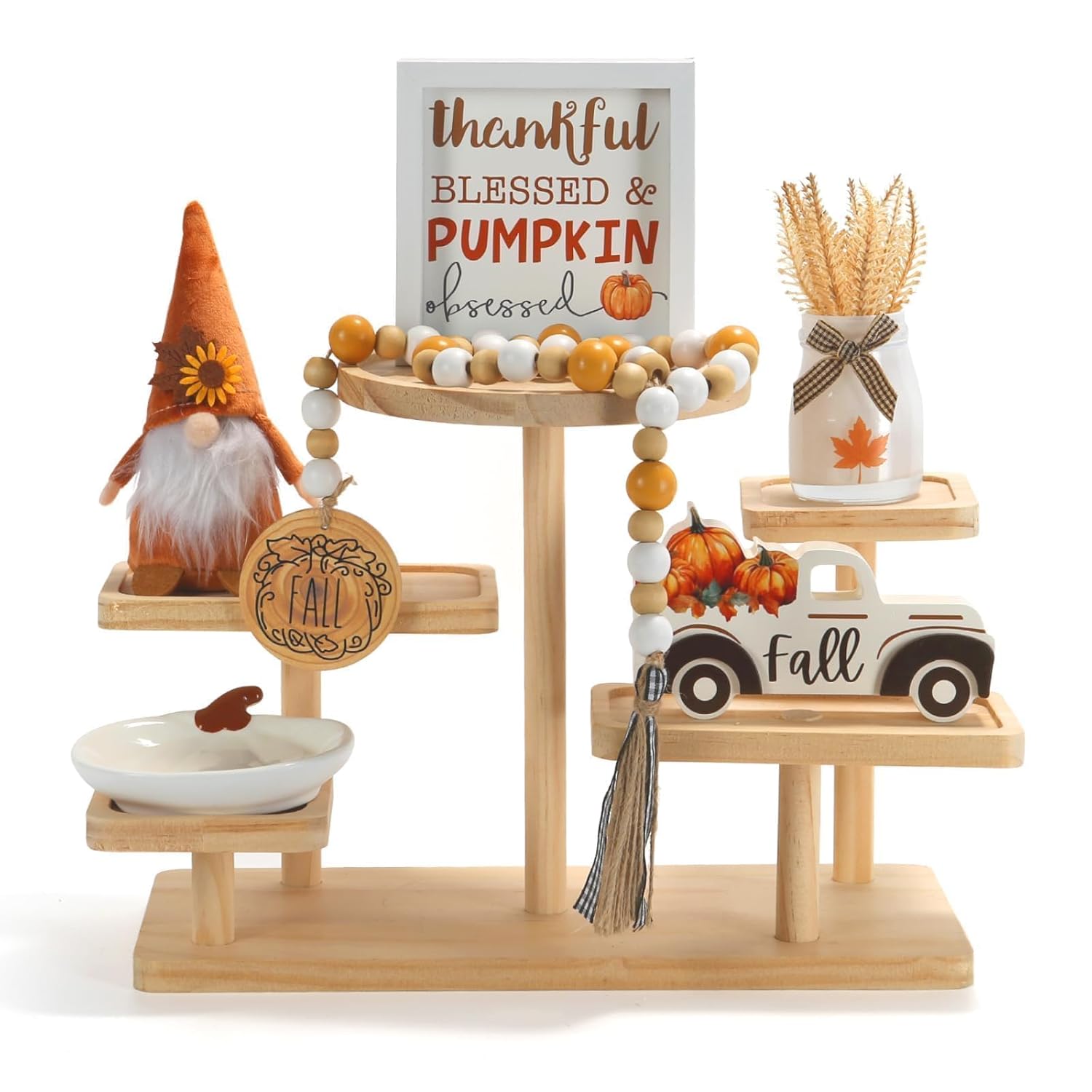 Thanksgiving Decorations for Home 6PCS Tiered Tray Decor Set, Tabletop Fall Decor for Tray Shelf Mantel Fire Place Office Desk Thanksgiving Autumn Table Centerpieces Pumpkin...