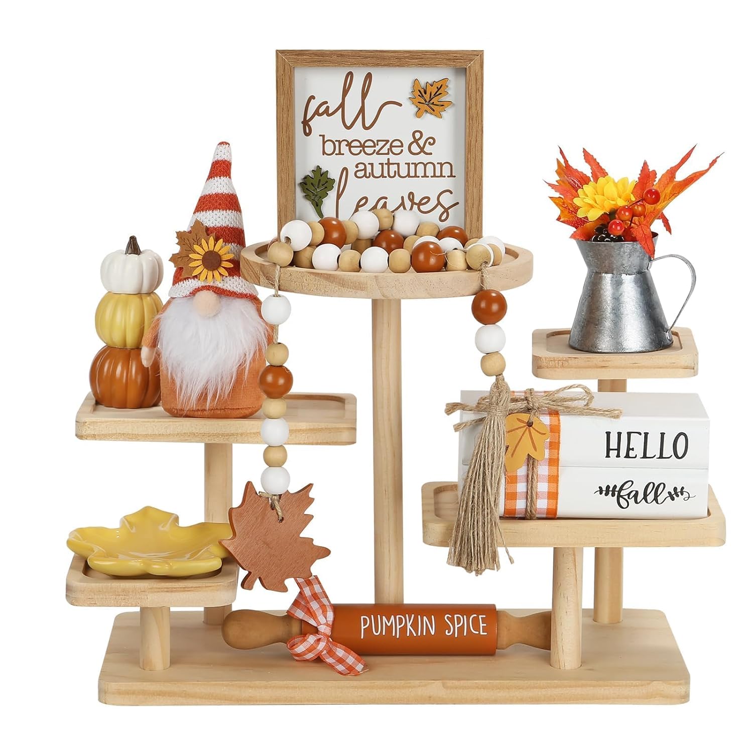 Thanksgiving Decorations for Home 8PCS Tiered Tray Decor Set, Tabletop Fall Thanksgiving Decor for Shelf Mantel Fireplace Office Desk Coffee Bar Table Centerpieces Pumpkin...