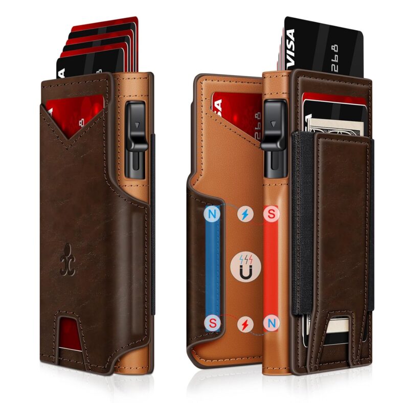 Wallet for Men Wallet with Slim Pop Up Card Holder 9-13 Cards, Bifold Minimalist Smart Wallet RFID Blocking Credit Card Holder with ID Window & Stretchable Cash Slot Compact...