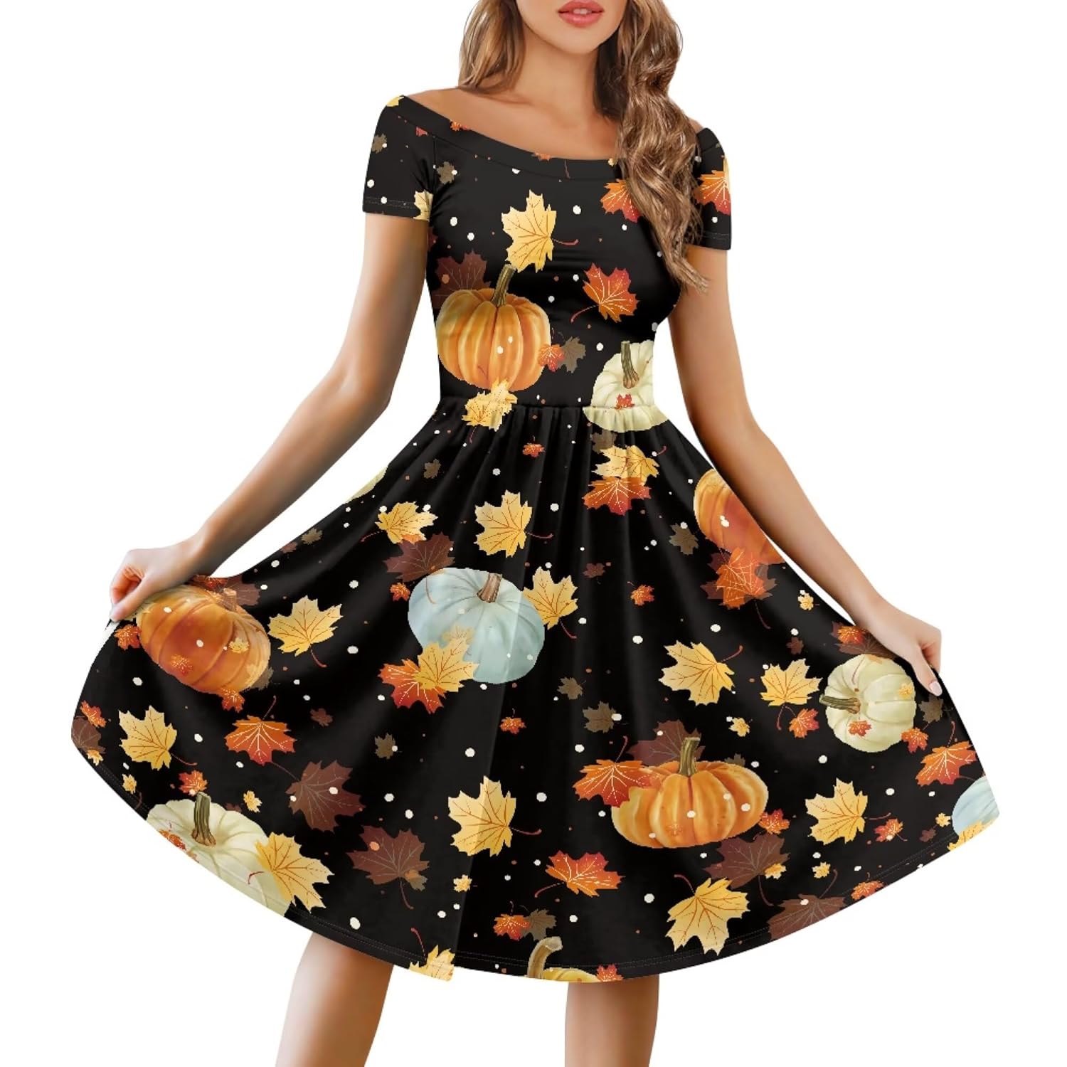 Women's Short Sleeve Fall Dresses Wedding Guest One Shoulder Flowing A-Line Dresses XS - 4XL