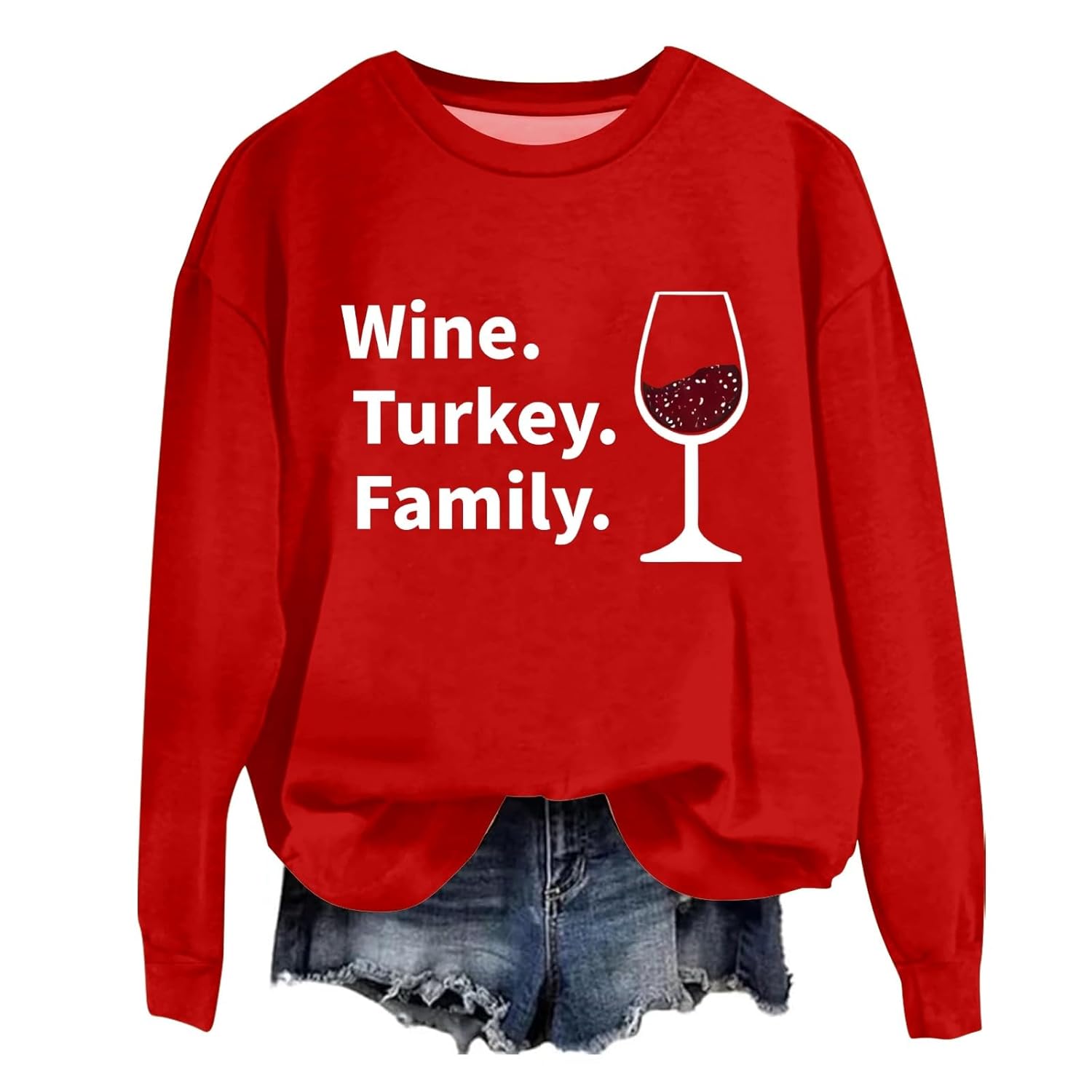 WTF Wine Turkey Family Thanksgiving Funny Family Sweatshirt For Women Plus Size Dressy Casual Than