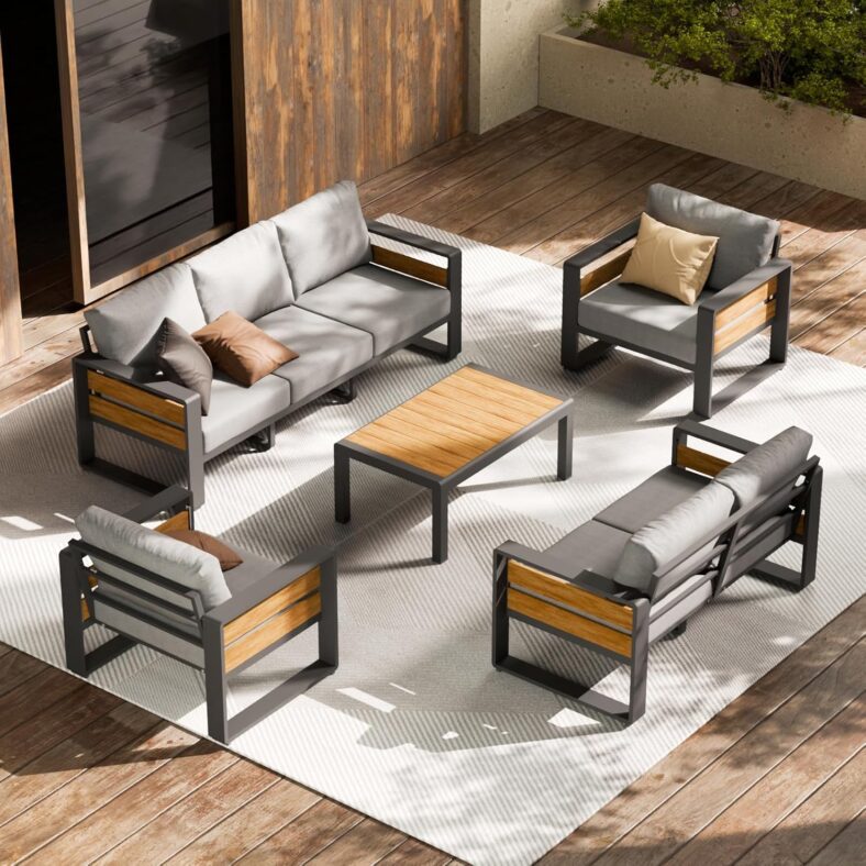 ZANDOR Aluminum Outdoor Patio Furniture Set, 5-Piece Metal Modern Outside Sectional Conversation Lawn Furniture with Coffee Table & Washable Thick Cushions,Seating Sofa for...