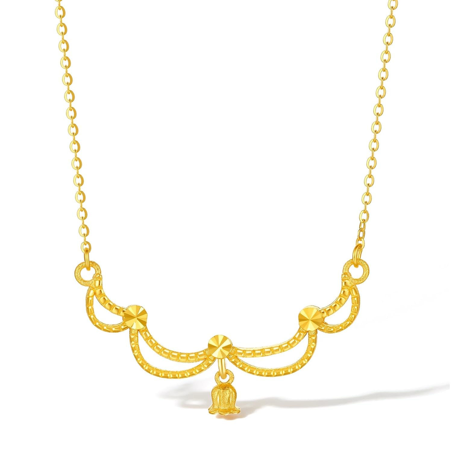 24K Solid Gold Pendants Necklace Lily of the Valley Flower Pendant Necklaces Real Gold Jewelry for Women Mom Daughter New Year Birthday Gifts 45cm A0612590