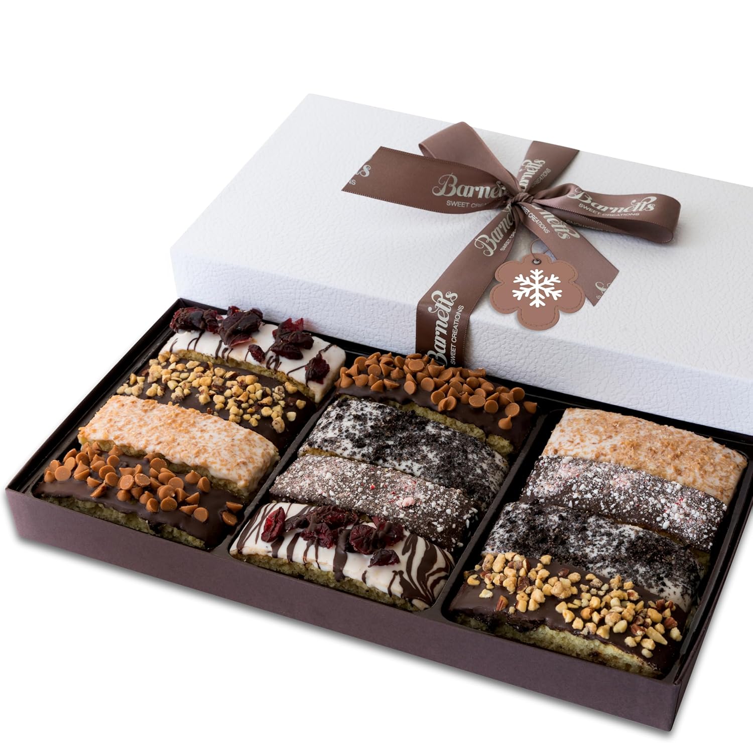 Barnetts Christmas Holiday Thanksgiving 12 Chocolate Biscotti Gift Box, Gourmet Cookie Gifts Basket for Him and Her Food Delivery, Fancy Cookies Spring Candy Treats Baskets...