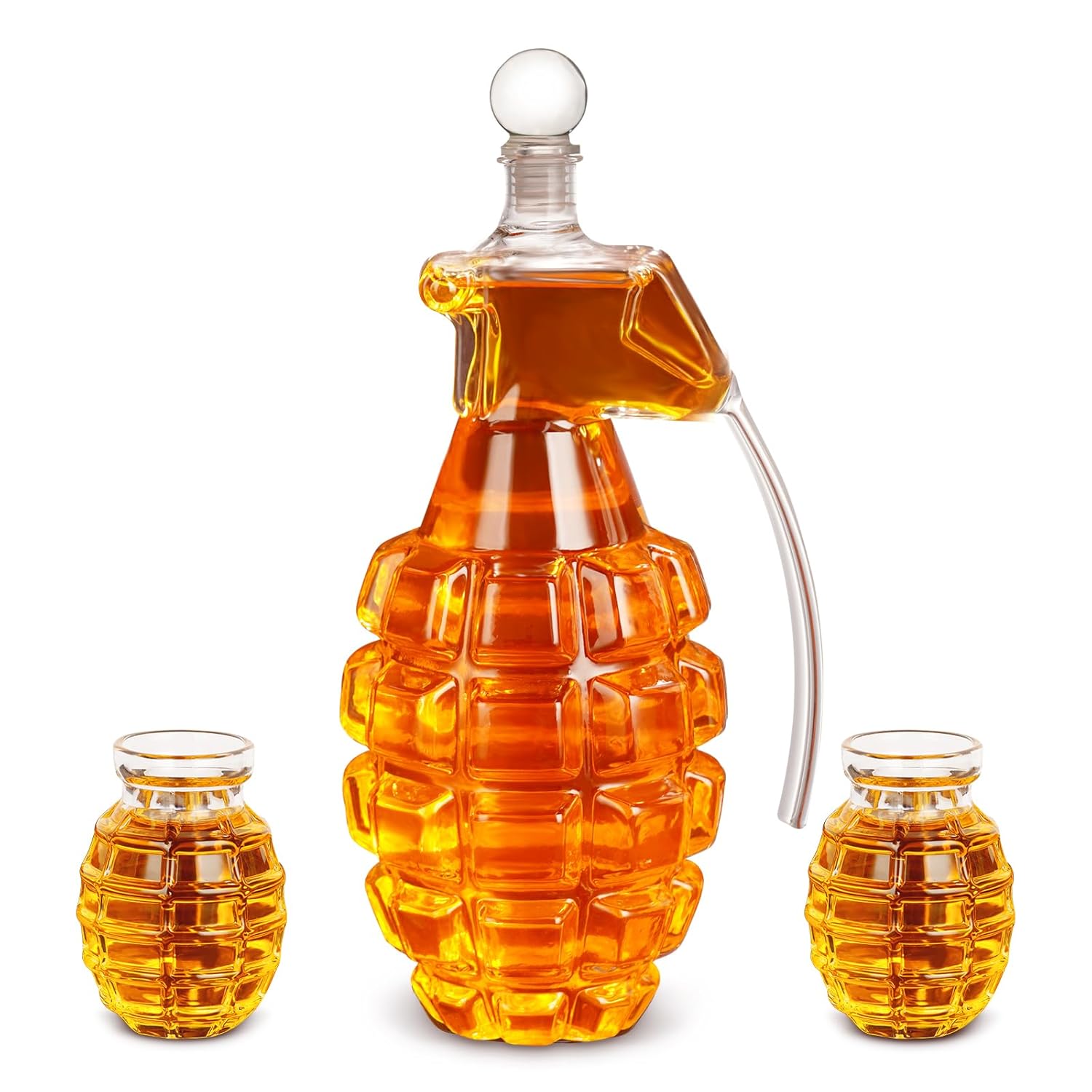 Birthday Gifts for Men, Grenade Shape Whiskey Decanter Set with 2 Shot Glasses, Cool Christmas Anniversary Retirement Gifts for Dad Husband Grandpa, Unique Bourbon Presents