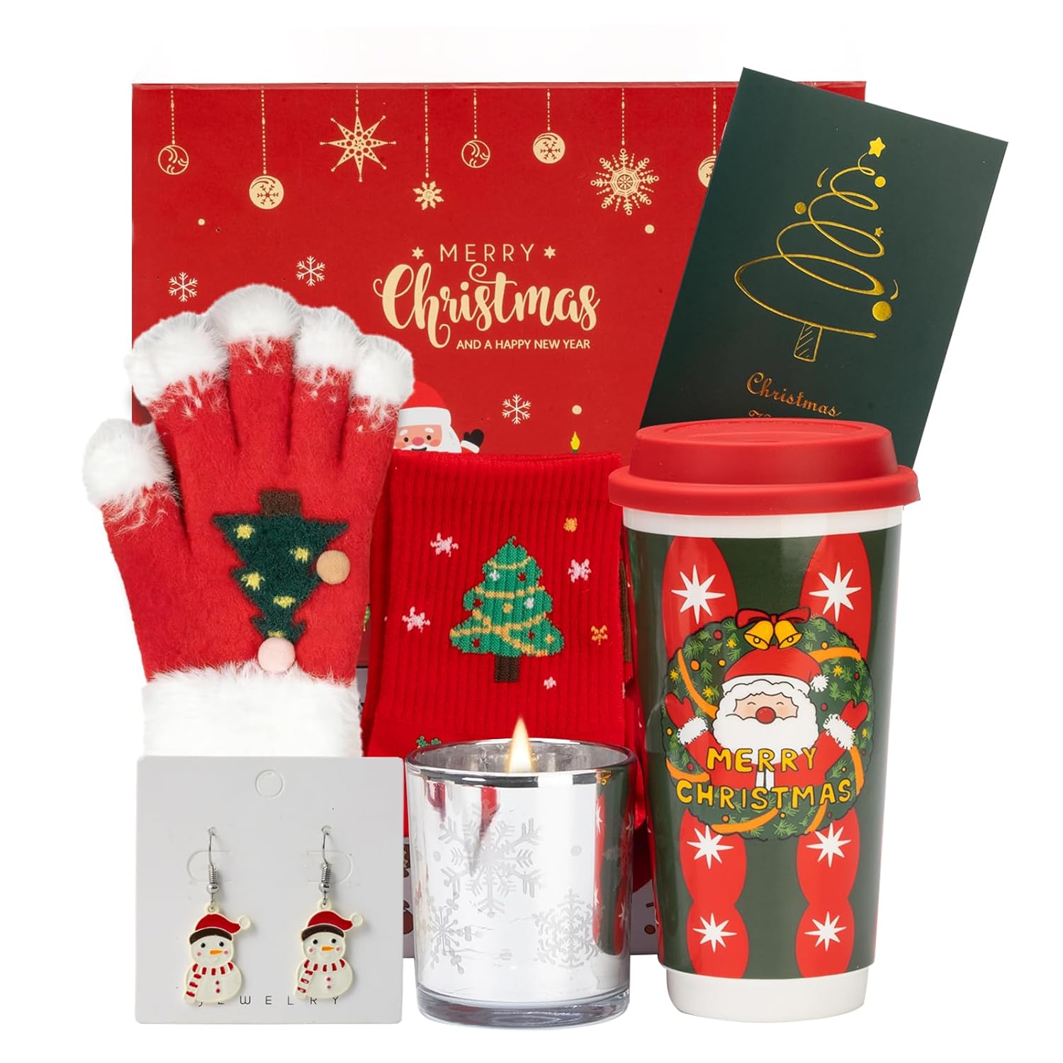 Christmas Gifts for Women 2025 Unique Christmas Gift Basket with Soft Snowflake Gloves, Ceramic Tumbler & Cozy Candle Set - Xmas Presents Holiday Gift Box for Mom, Wife,...