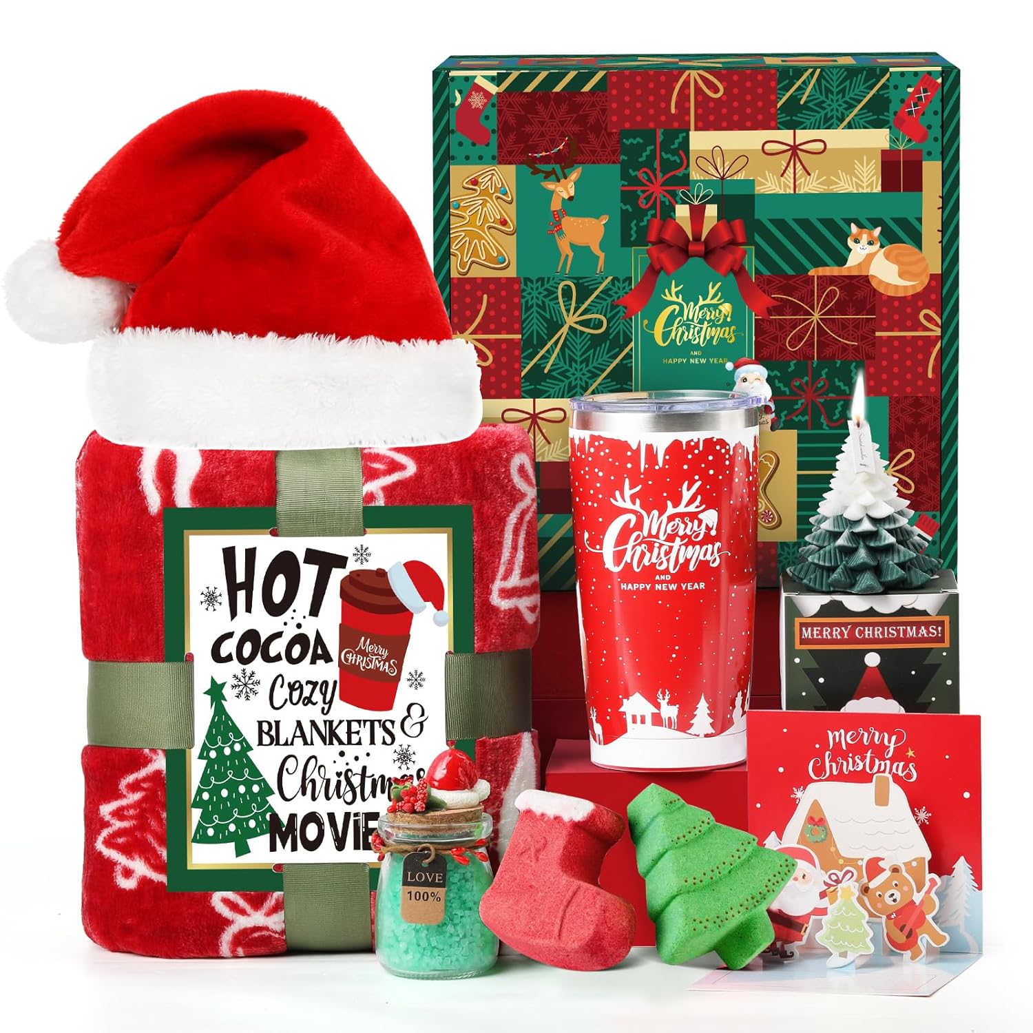 Christmas Gifts for Women, 20oz Xmas Tumbler Gifts Basket for Mom, Wife, Girlfriend, Sister, Coworkers, Teacher, Nurse, neighbor, Unique Holiday Gift Set Basket for Women Who...