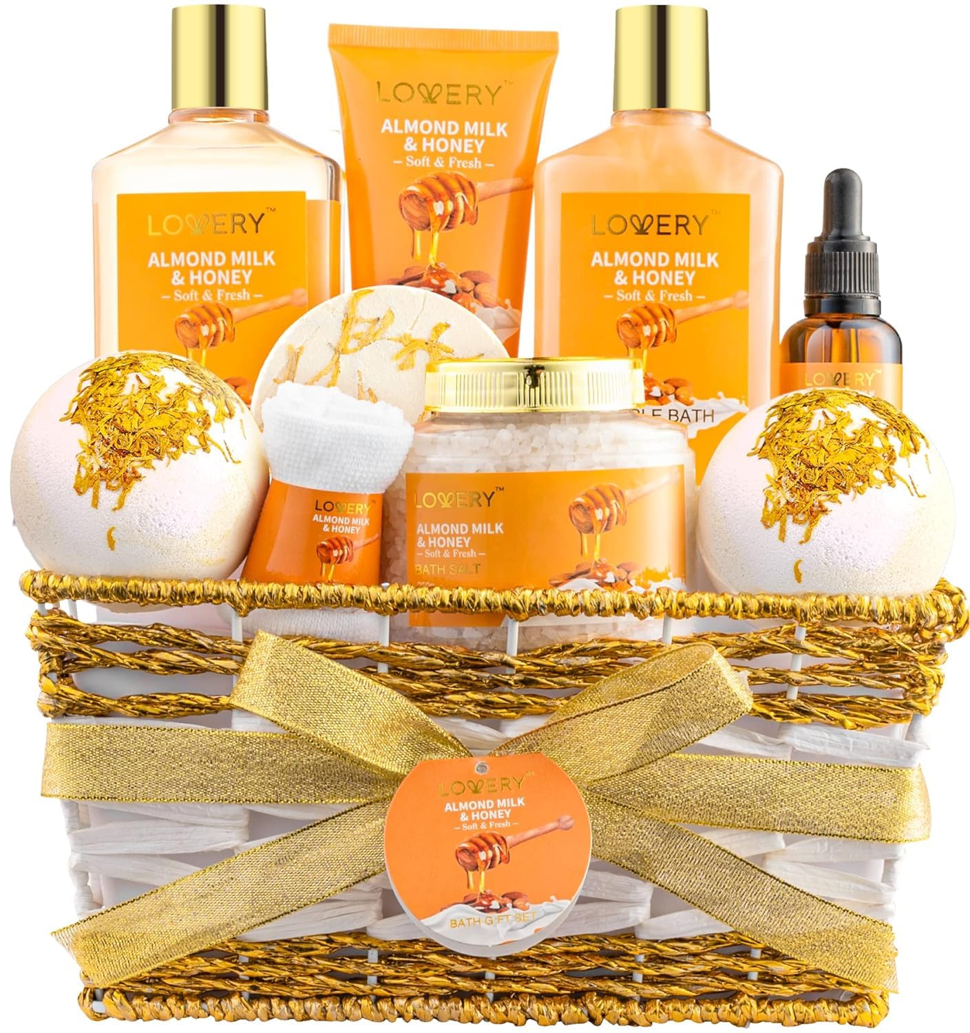 Christmas Gifts for Women Gift Basket for Women - 10 Pc Almond Milk & Honey Beauty & Personal Care Set - Home Bath Pampering Package for Relaxing - Spa Self Care Kit - Birthday,...