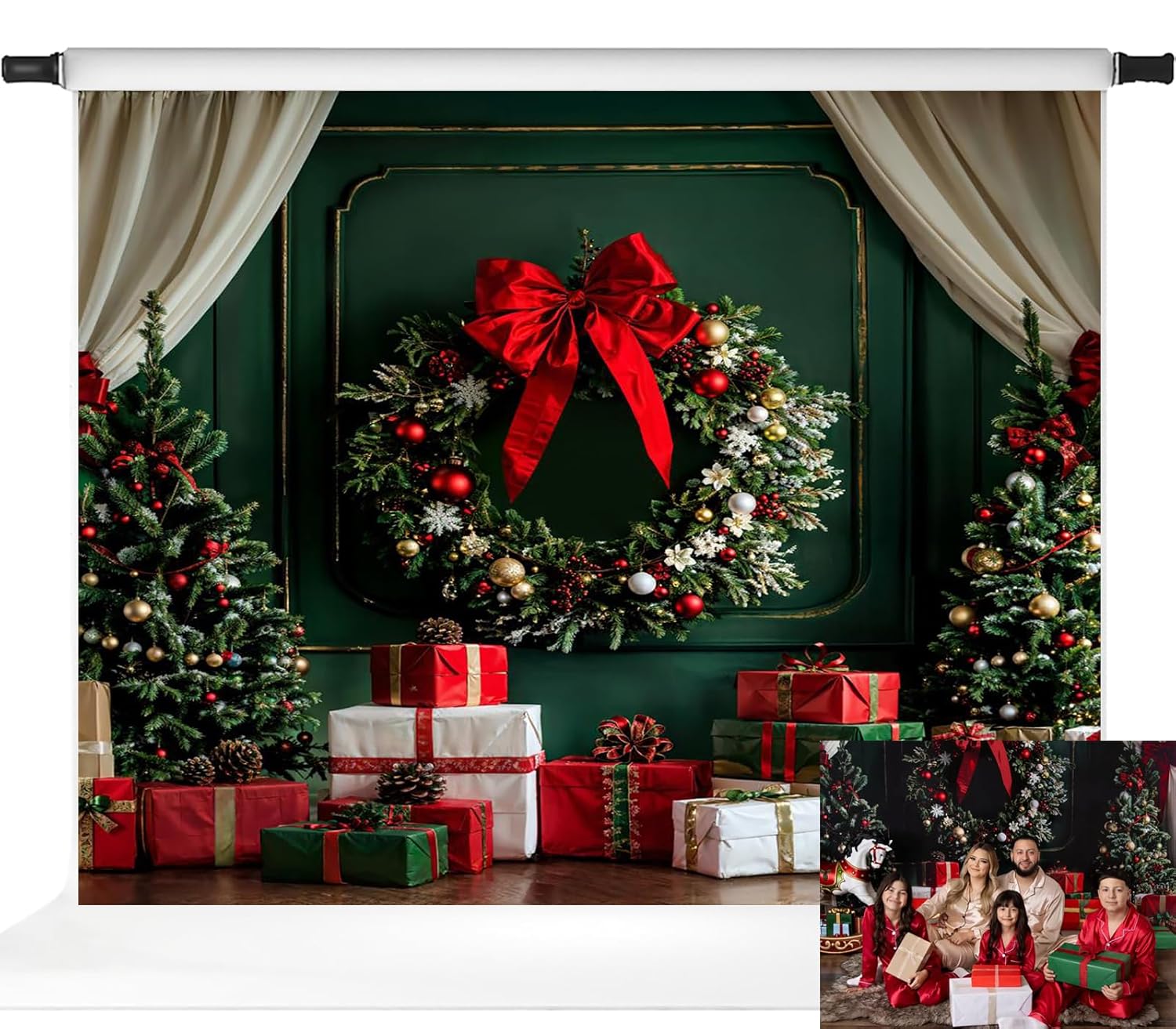 Christmas Green Wall Backdrop Kate Christmas Photography Backdrops Gifts Pine Tree Backdrops, 10x6.5ft