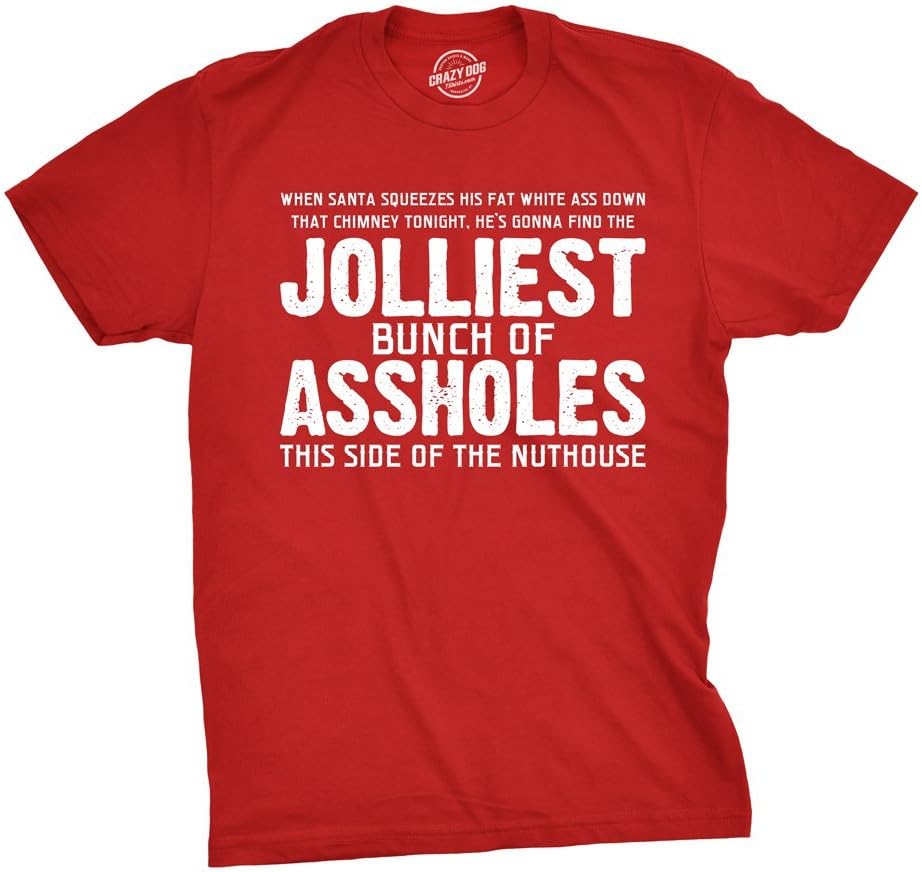 Crazy Dog Mens Funny Christmas Shirts Jolliest Bunch of A-Holes Tees for Guys