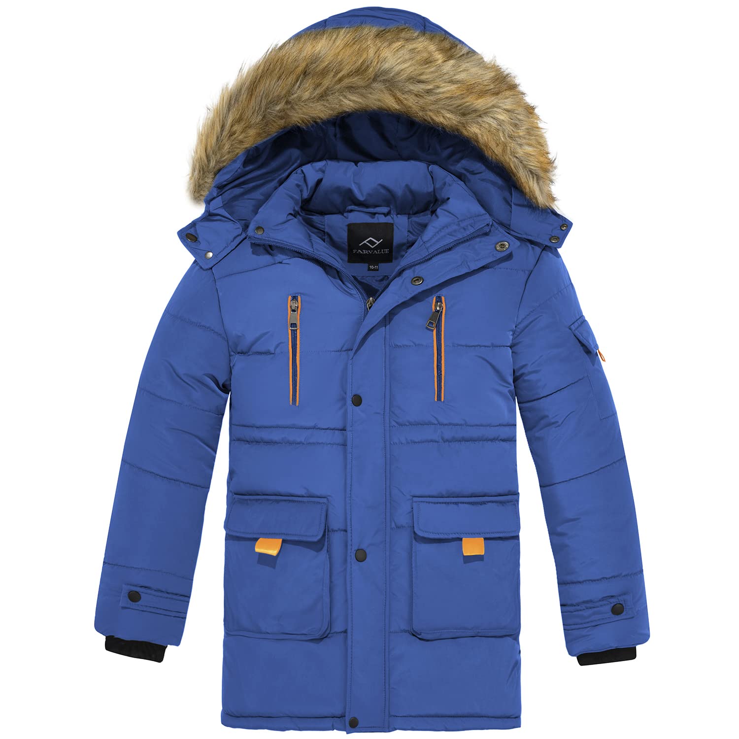 FARVALUE Boy Winter Coat Warm Quilted Puffer Water Resistant Parka Jacket with Detachable Fur Hood for Big Boys