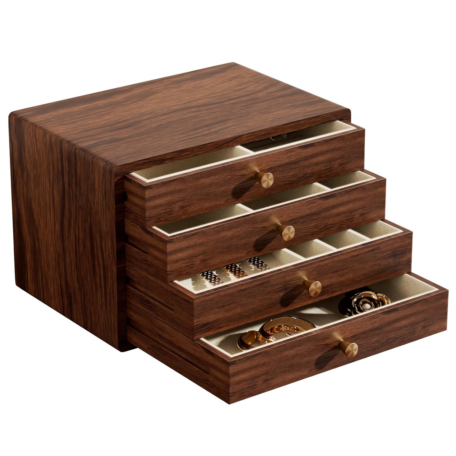 GENUINED Large Black Walnut Wooden Jewelry Box, High End Solid Wood Jewelry Organizer, Vintage Style for Watch Necklace Ring Earring Storage, Birthday Christmas Gifts for...