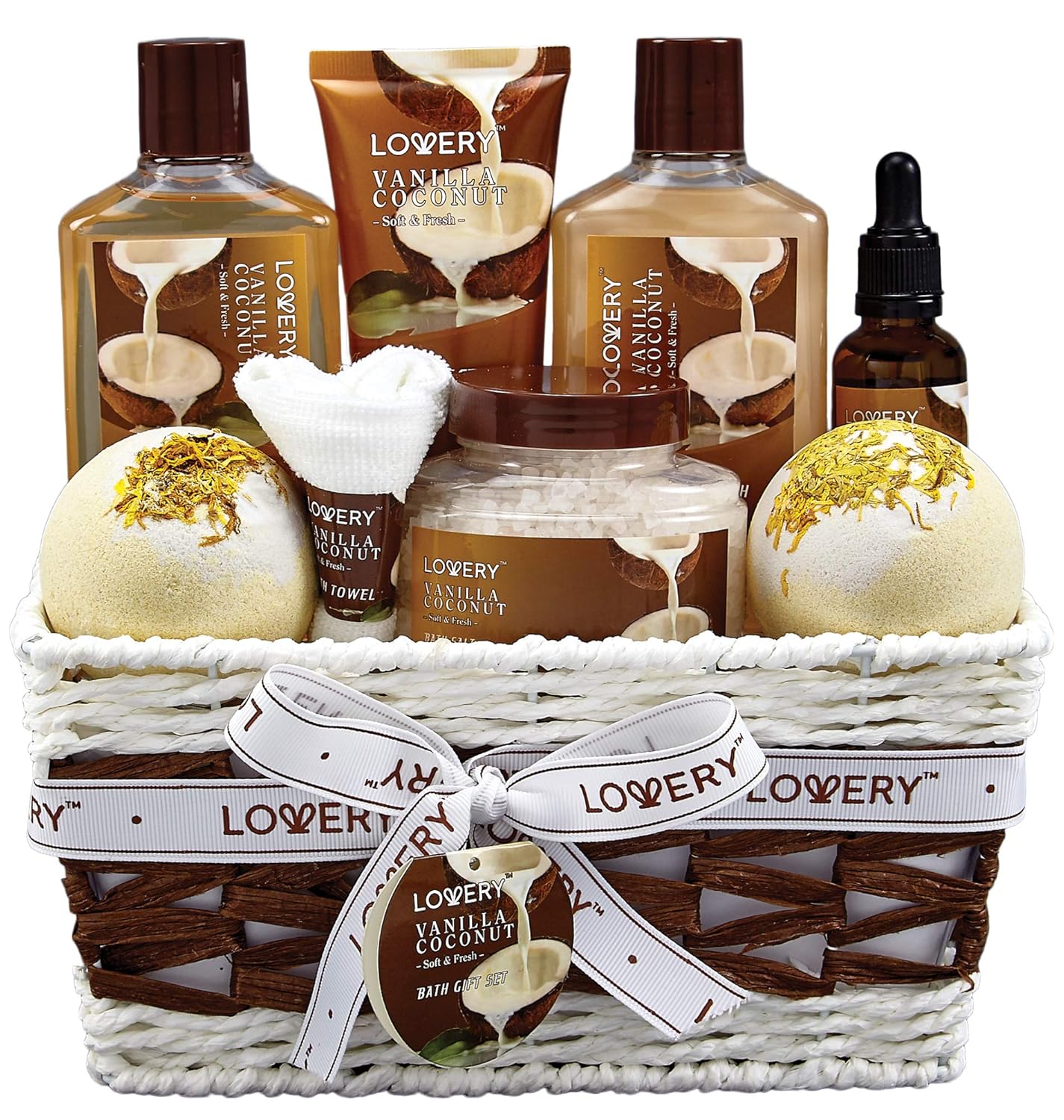 Gifts For Women Gift Basket for Women– 9 Piece Christmas Gifts Set of Vanilla Coconut Home Spa Set, Luxurious Holiday Bath and Body Sets Includes Fragrant Lotions, Extra Large...