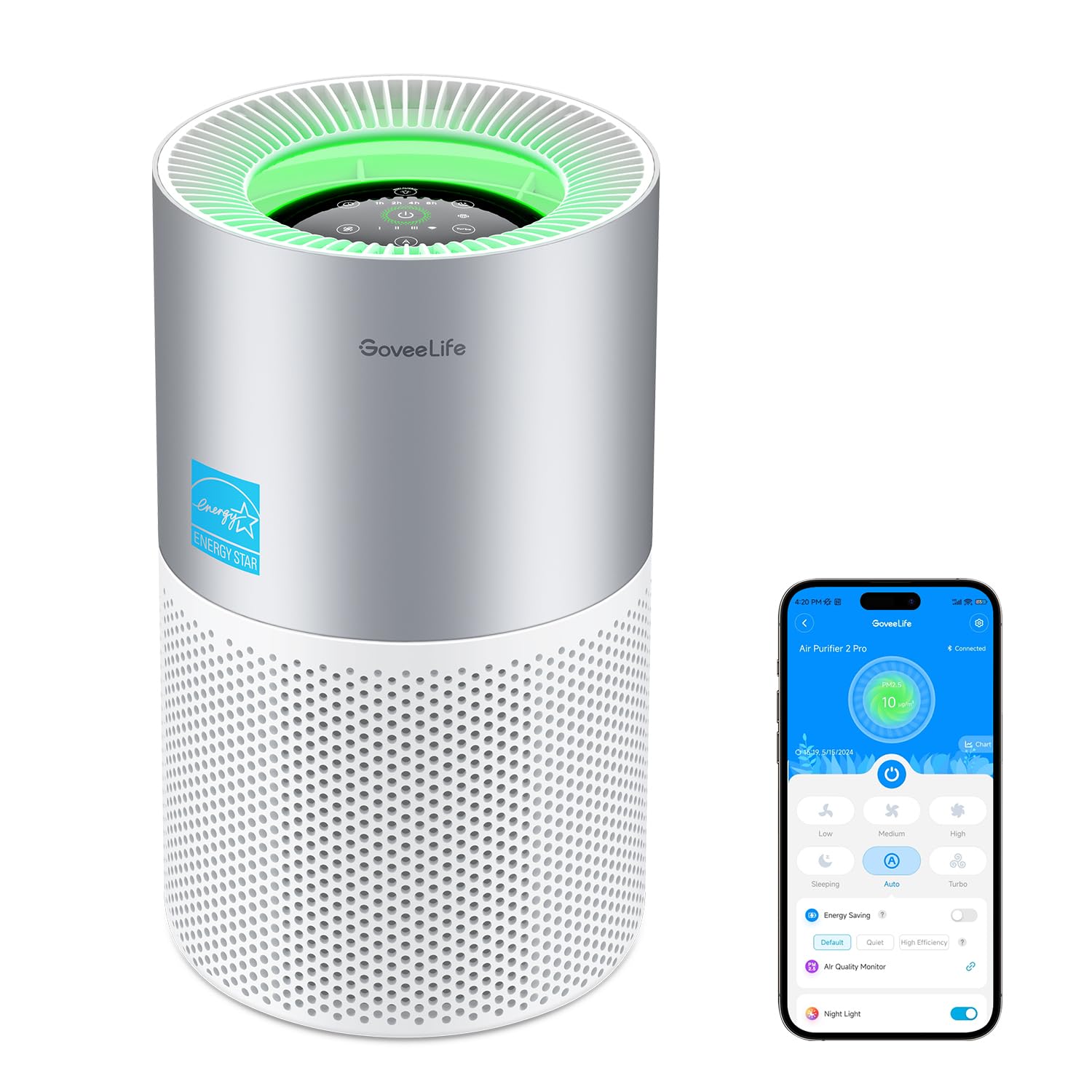 GoveeLife Air Purifiers for Home, Smart Air Purifier for Large Rooms with App & Alexa Control, Covers up to 1162ft², Air Quality Monitor, PM2.5 Sensor Air Purifier for Pet Hair,...