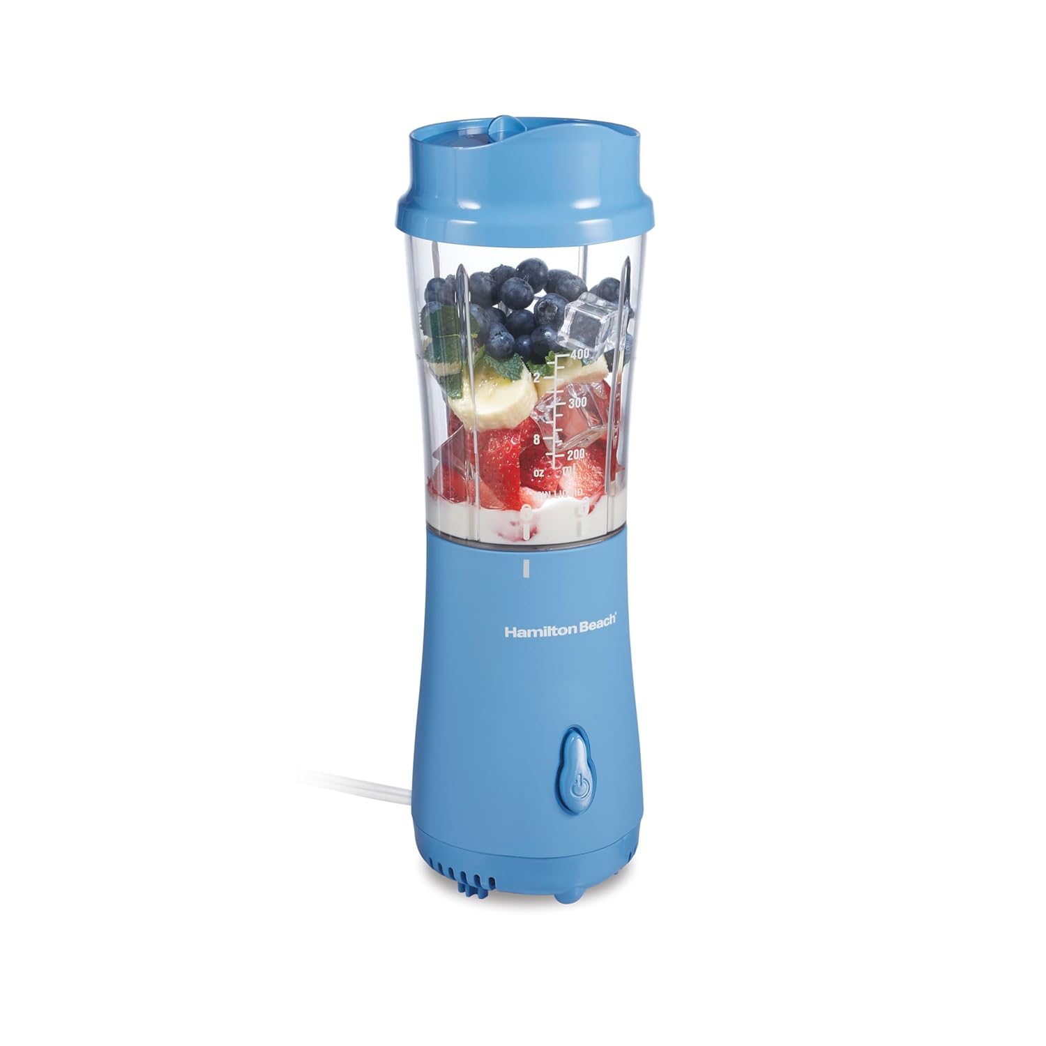 Hamilton Beach Portable Blender for Shakes and Smoothies, 14 Oz BPA Free Travel Cup & Lid, Durable Stainless Steel Blades, Personal Smoothie Blender, Tranquil Blue (51172)
