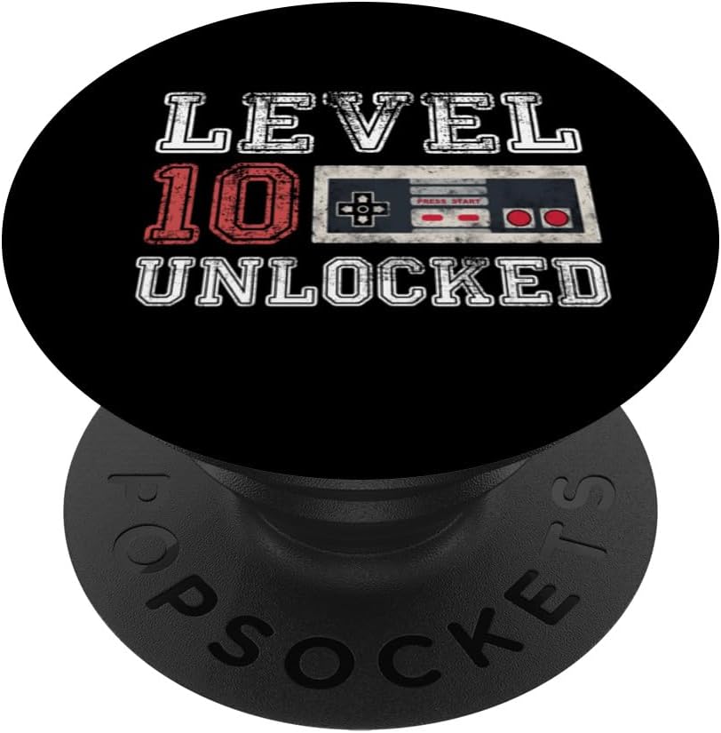 Level 10 Unlocked Vintage 10yr Old Gamer Gifts 10th Birthday PopSockets Adhesive PopGrip