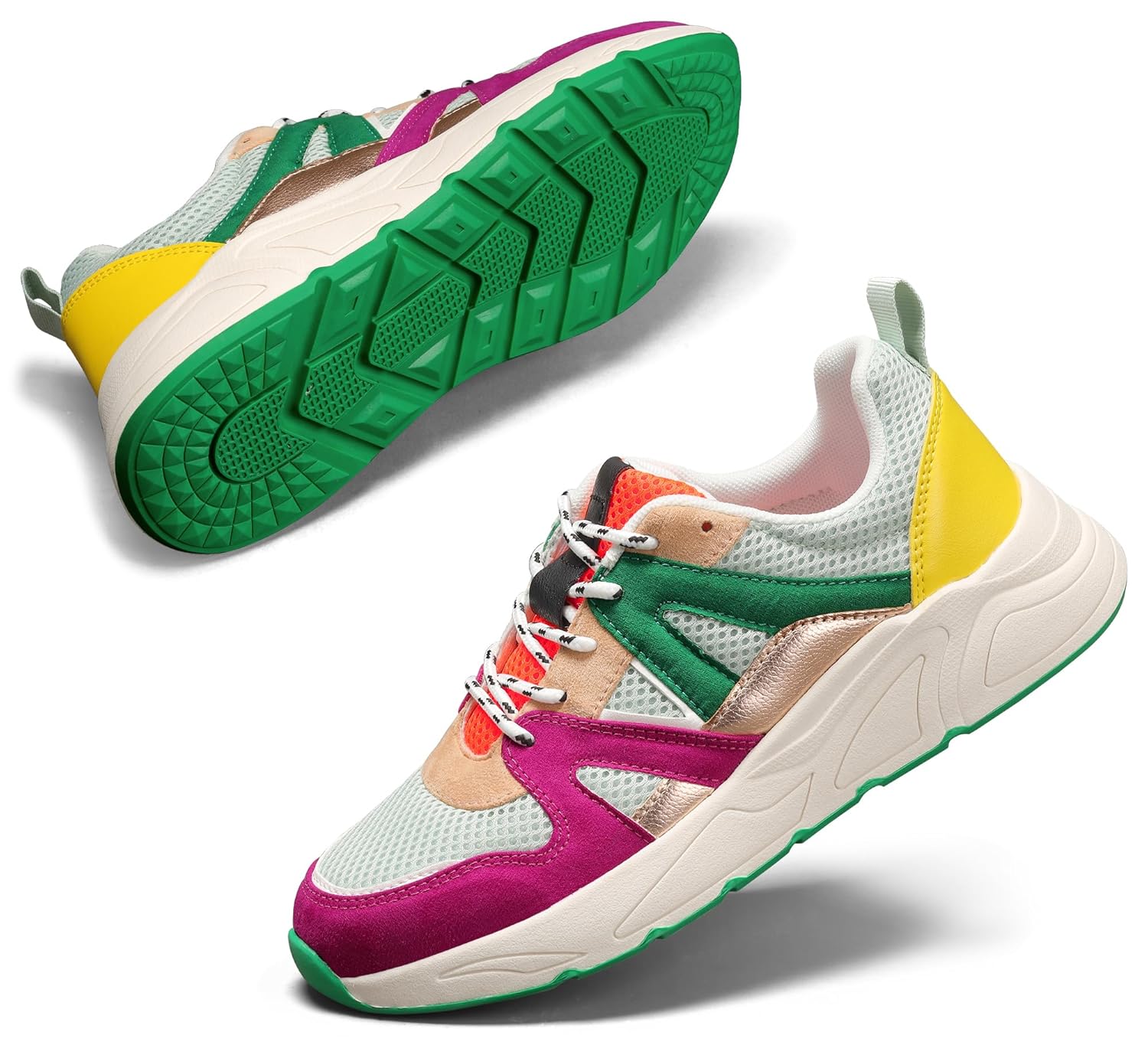 LUCKY STEP Women‘s Fashion Cusual Sneakers Platform Classic Leopard Walking Tennis Travel Shoes Chunky Colorful Lifestyle Sneakers