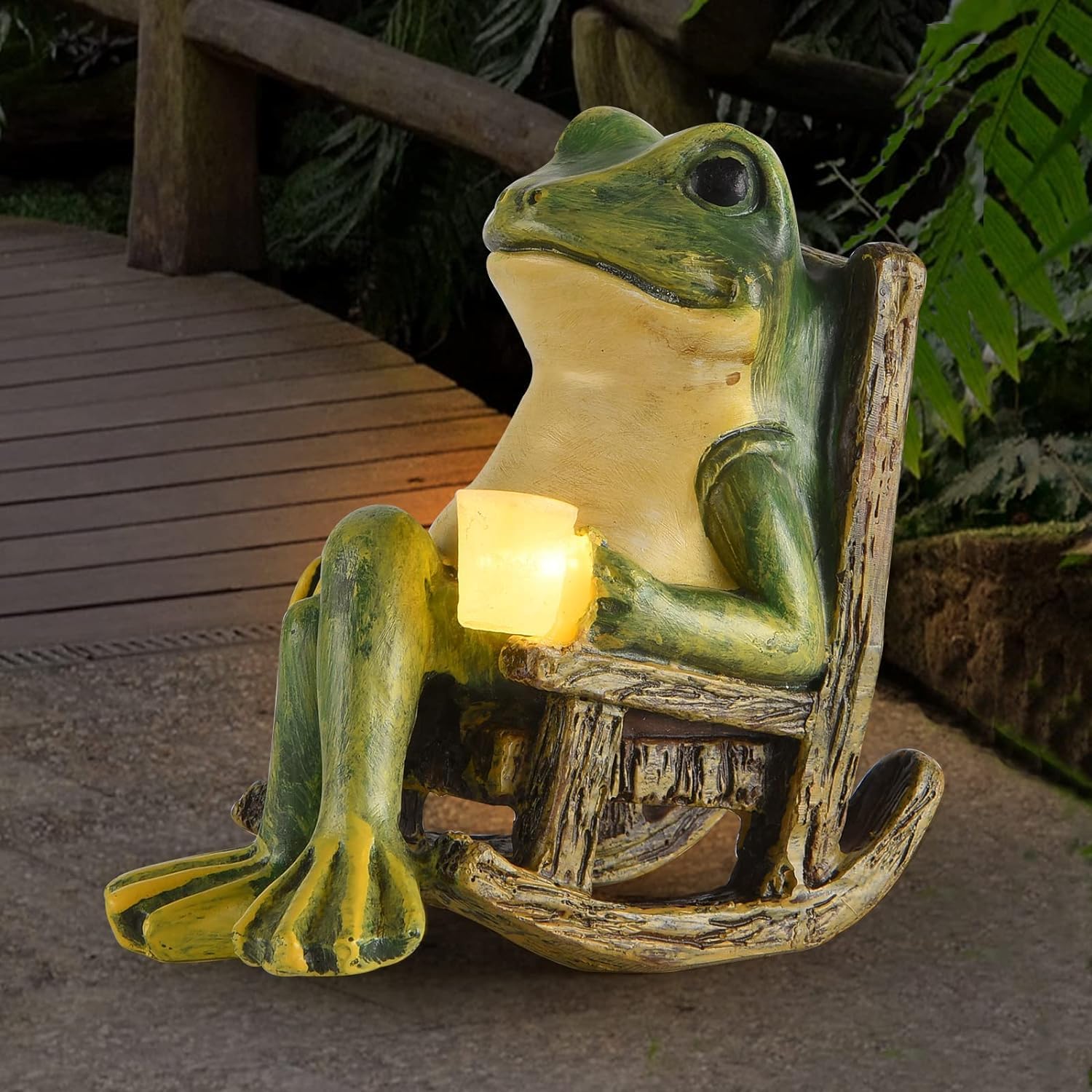 Miniature Frog Garden Statue Gifts Christmas Decorations Fairy Garden Accessories Outdoor Lights Solar Garden Frog Decor Art Housewarming Gift for Patio,Yard,Lawn...