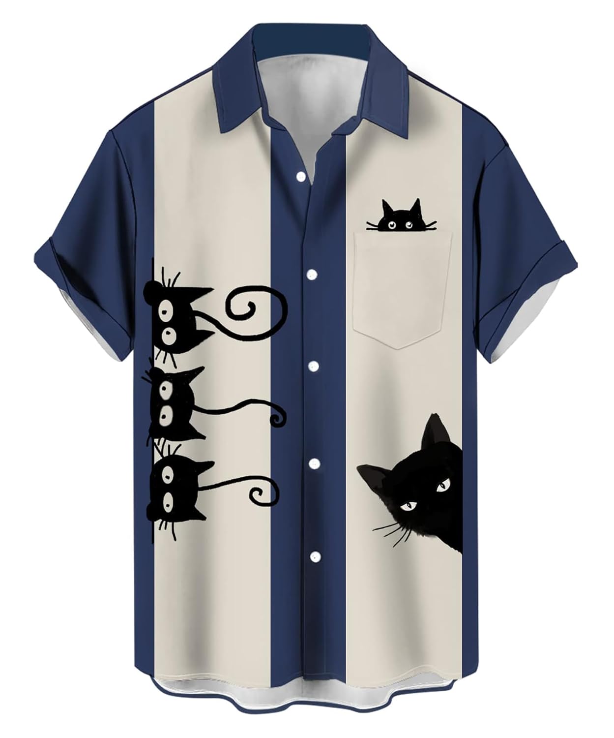 QIVICIMA Men's Retro Bowling Shirts 50s Rockabilly Style Button Down Shirts Vintage Style Camp Shirt