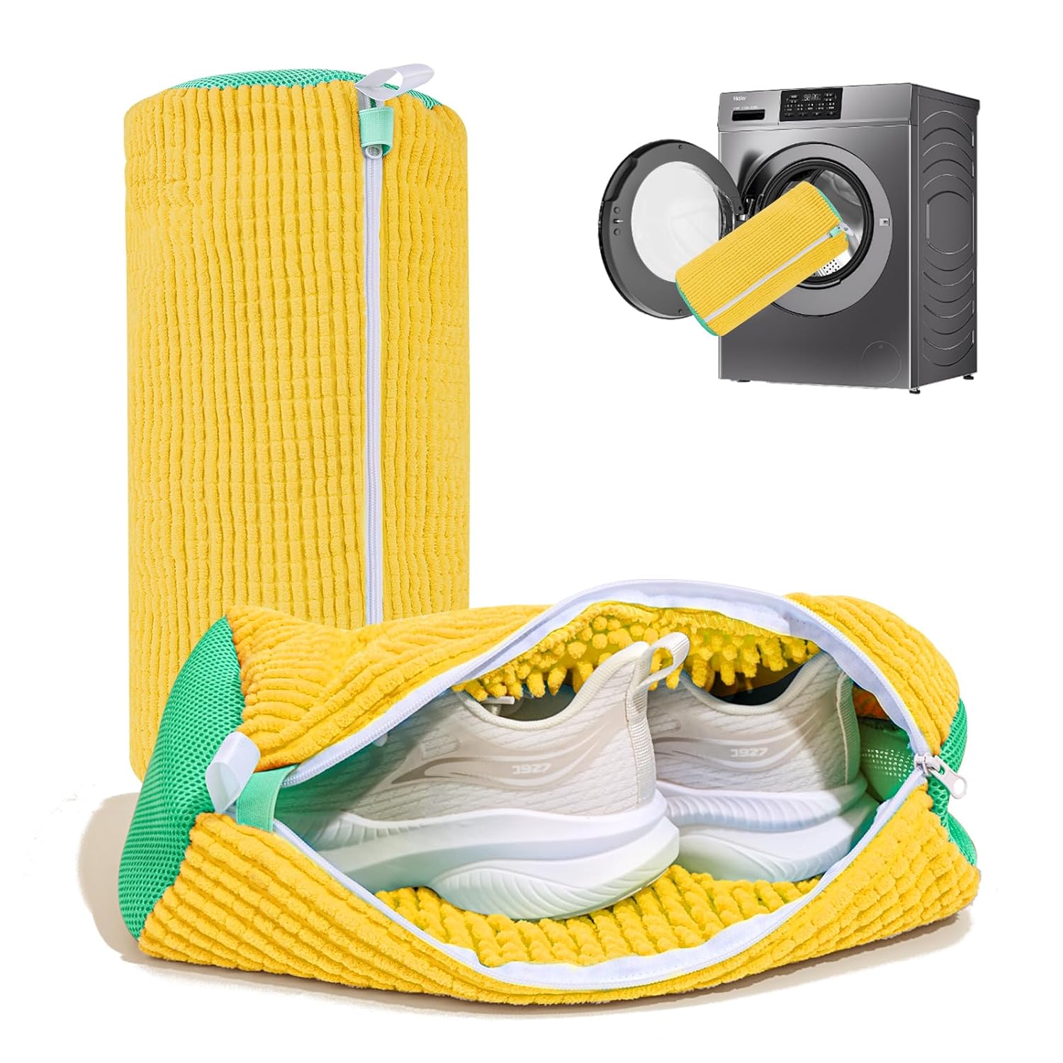 Shoe Washing Machine Bag: Laundry Shoe Bag for Washer and Dryer - 2pc Reusable Shoe Cleaning Bag for Sneaker Tennis Shoes Unstain Cleaner Kit (Yellow 2pcs)
