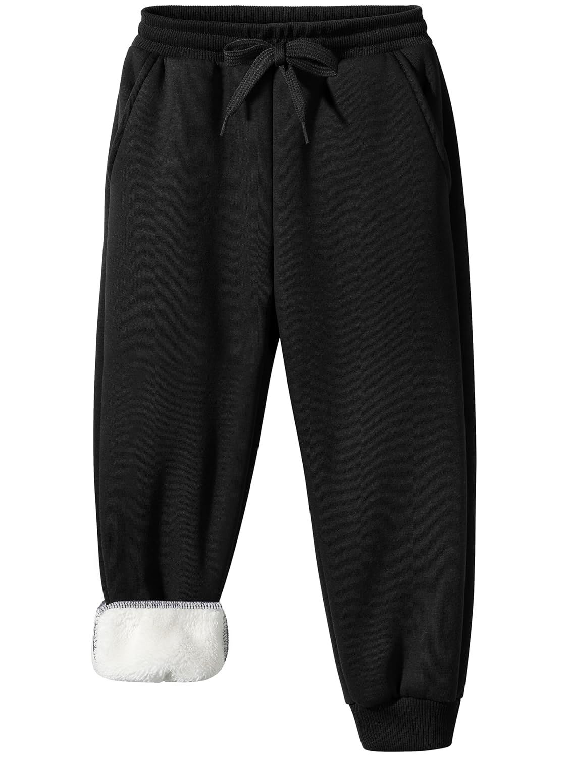 Toddler Boys Girls Sherpa Fleece Lined Sweatpants Elastic Waist Soft Cotton Winter Warm Jogger Pants for 2-8 Years