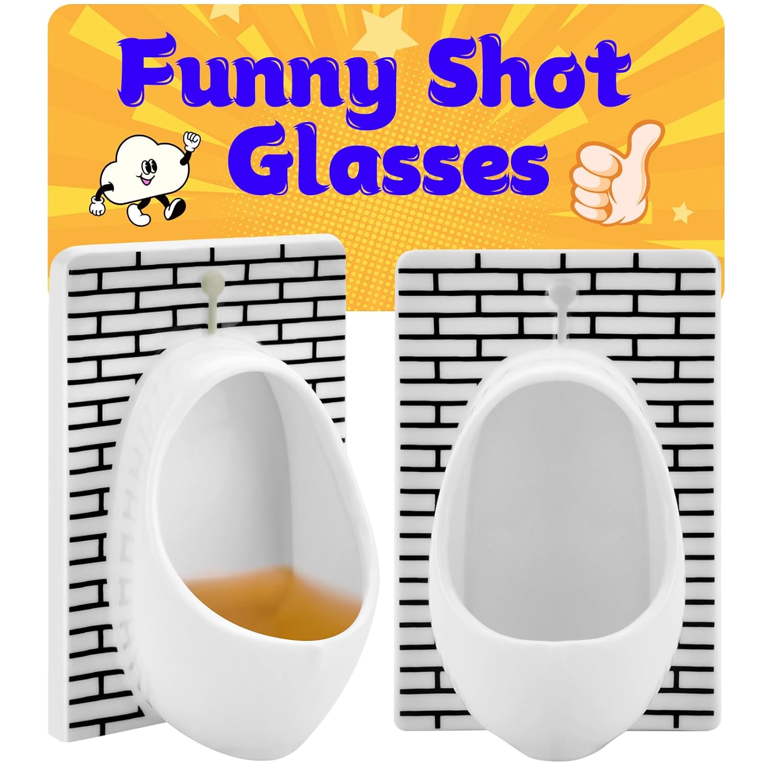 White Elephant Gifts for Adults: Urinal Shot Glasses Set of 2 Odd Funny Gag Gifts for Men Women Christmas Stocking Stuffers Party