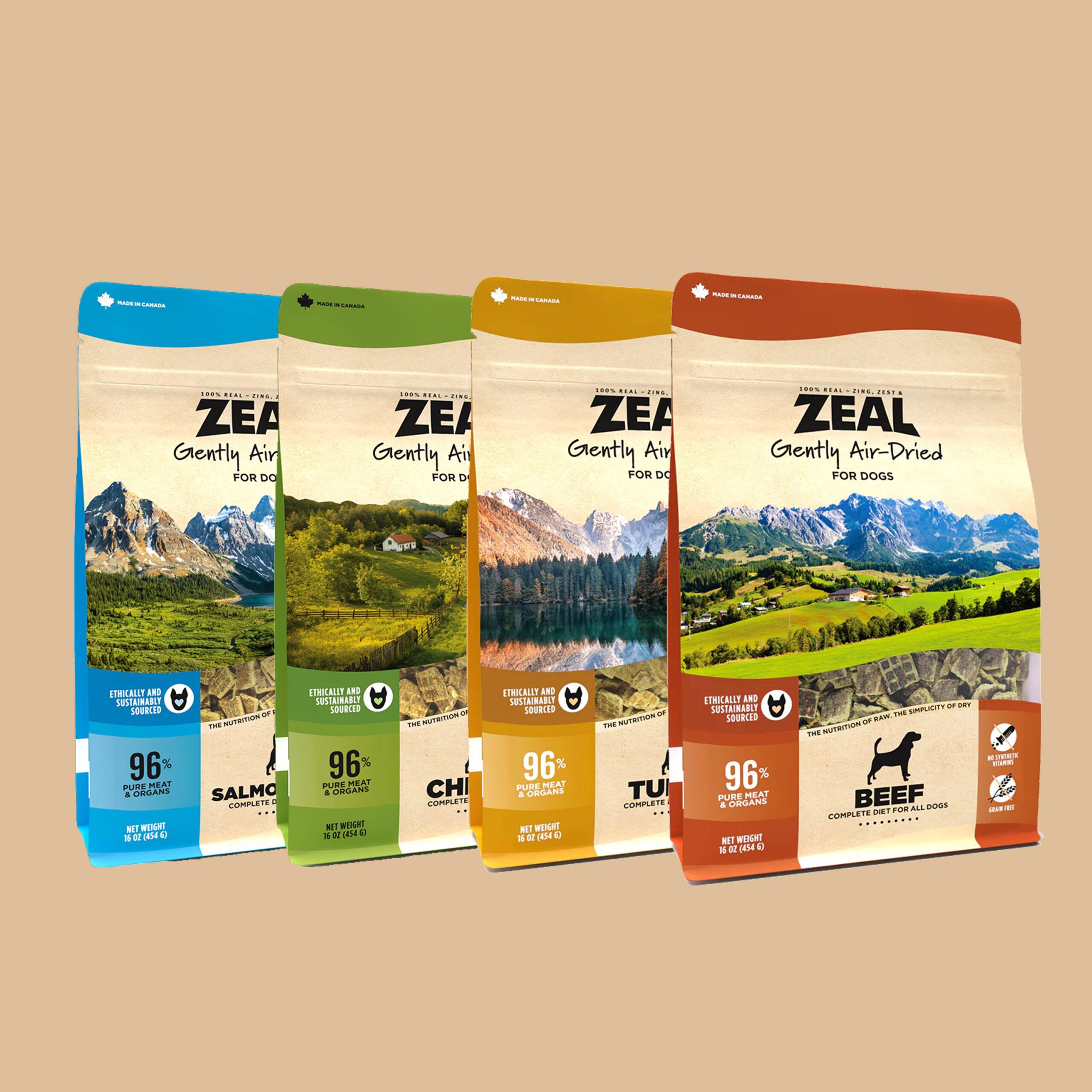 ZEAL Air-Dried Dog Food Variety Pack – Beef, Chicken, Turkey, Salmon & Duck