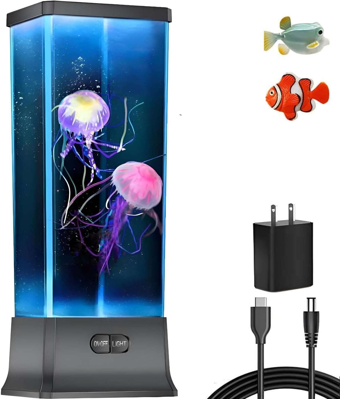 COLORLIFE Electric Jellyfish Tank Table Lamp with Color Changing Light Gift for Kids Men Women Home Deco for Room Mood Light for Relax(Black)
