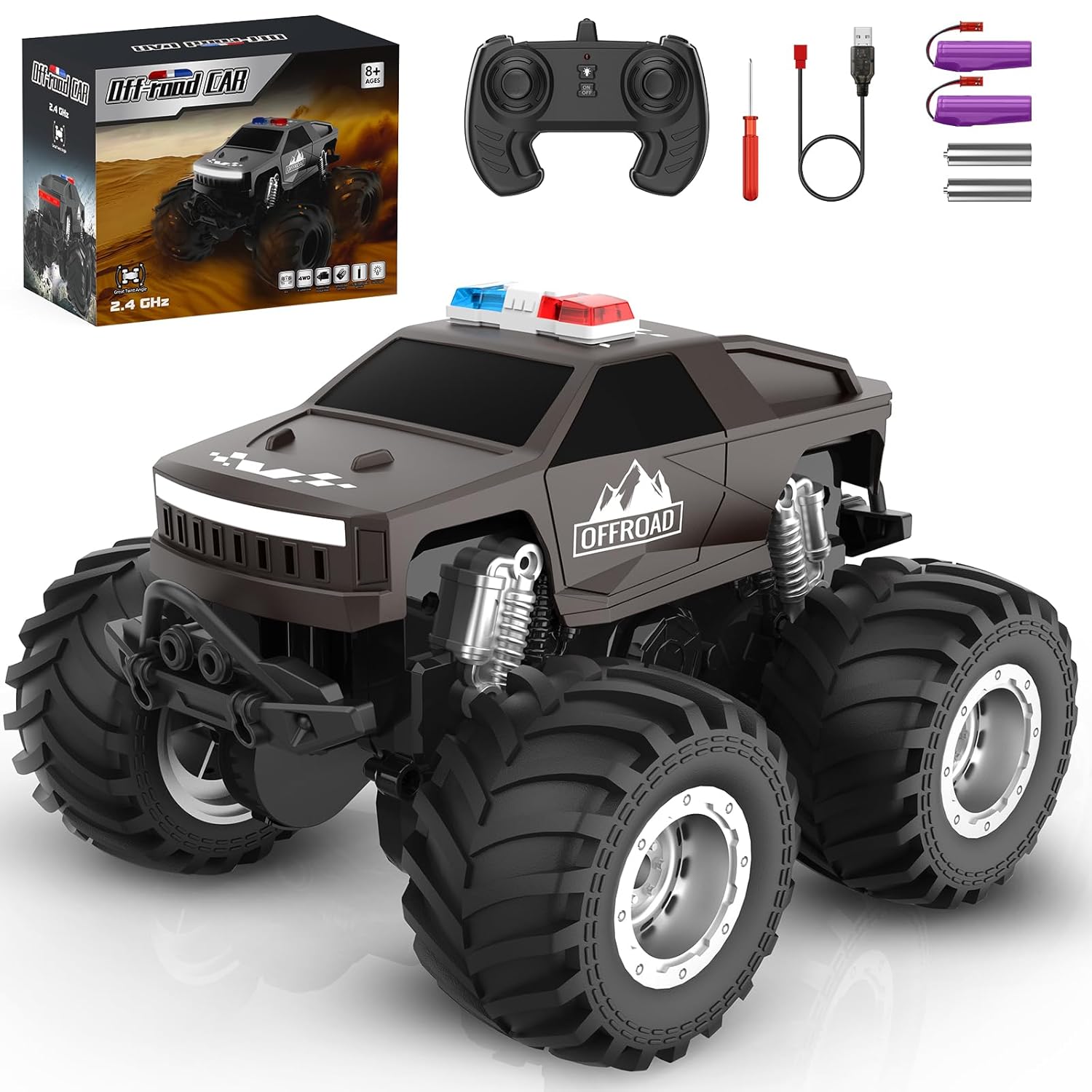 Remote Control Car, All Terrain Remote Control Truck, RC Cars with 360 Degree Spins, Pickup-Style Toy Car with Light, Rechargeable RC Truck for Boys Girl Kids 4-7 8-12 6-8