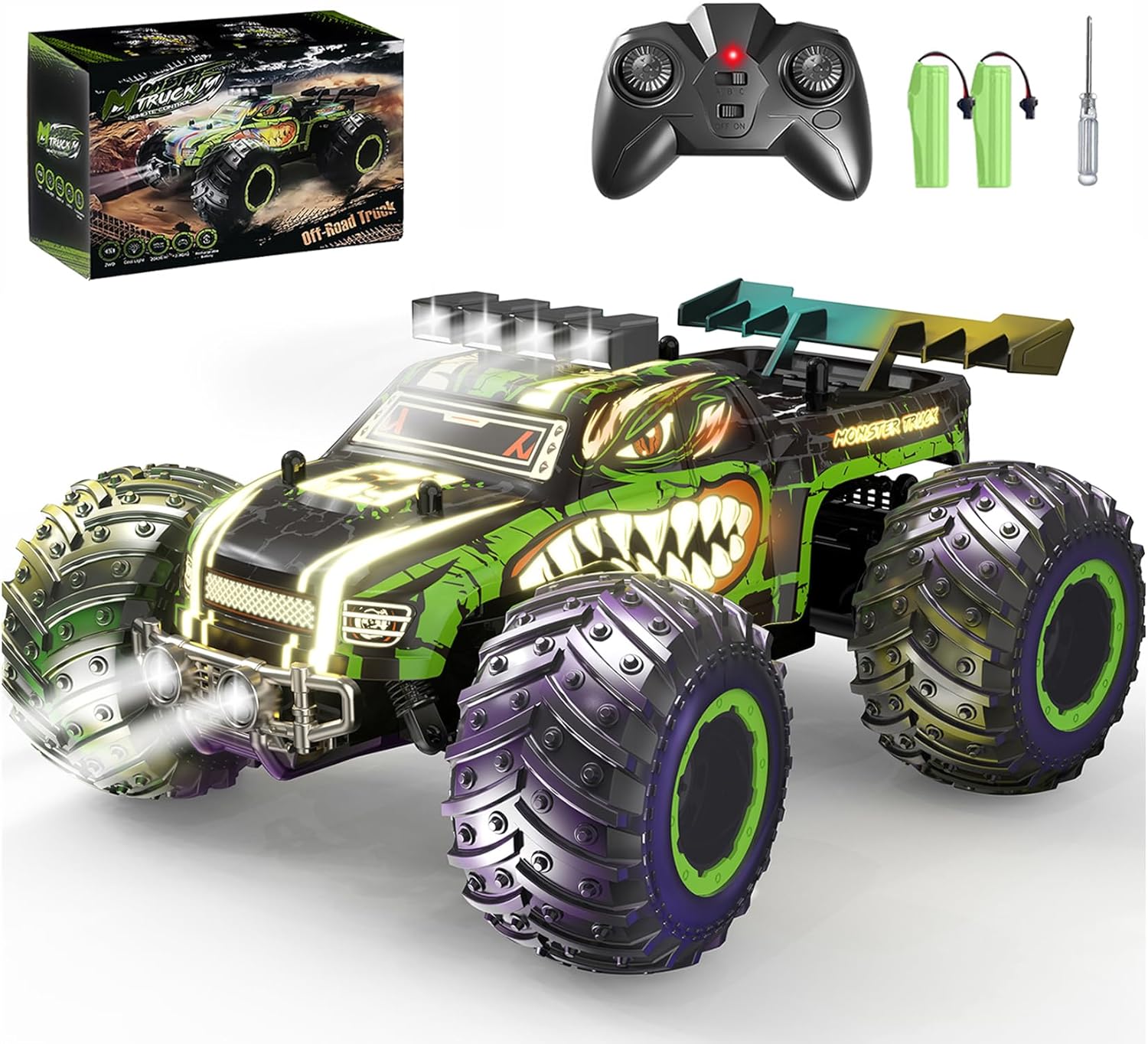 Remote Control Car,RC Cars Toy,High Speed 20 KM/H RC Truck Off-Road with 2 Headlights and 2 Rechargeable Battery,Dinosaur Toys Gift for Adult Boys Kids 4+ Years