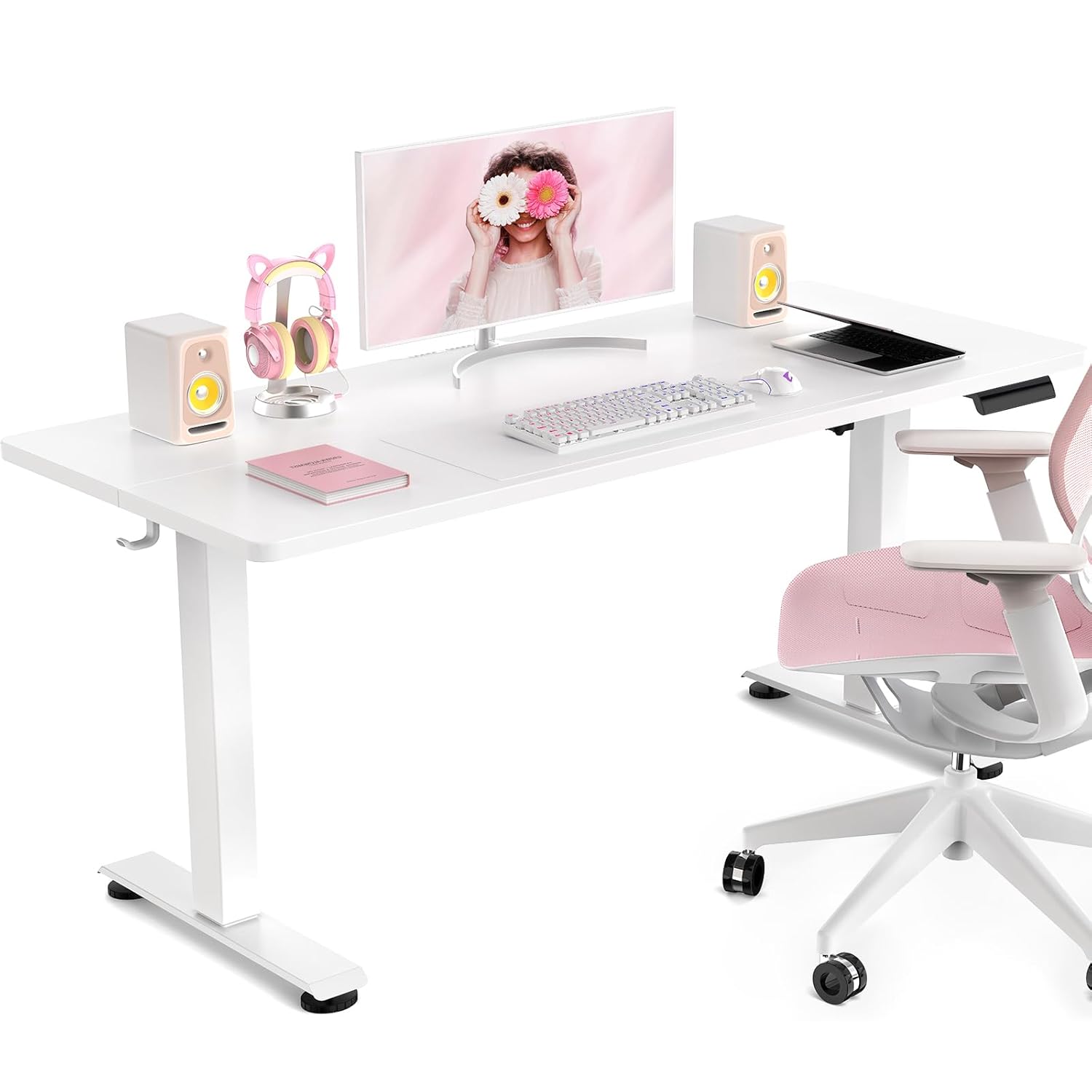 Veken 47.2 Inch Large Electric Standing Desk, Heights Adjustable, Sit to Stand Up, Work Home Office Computer Table for Study, Walking Pad, Writing, and Games, Wooden Desktop...