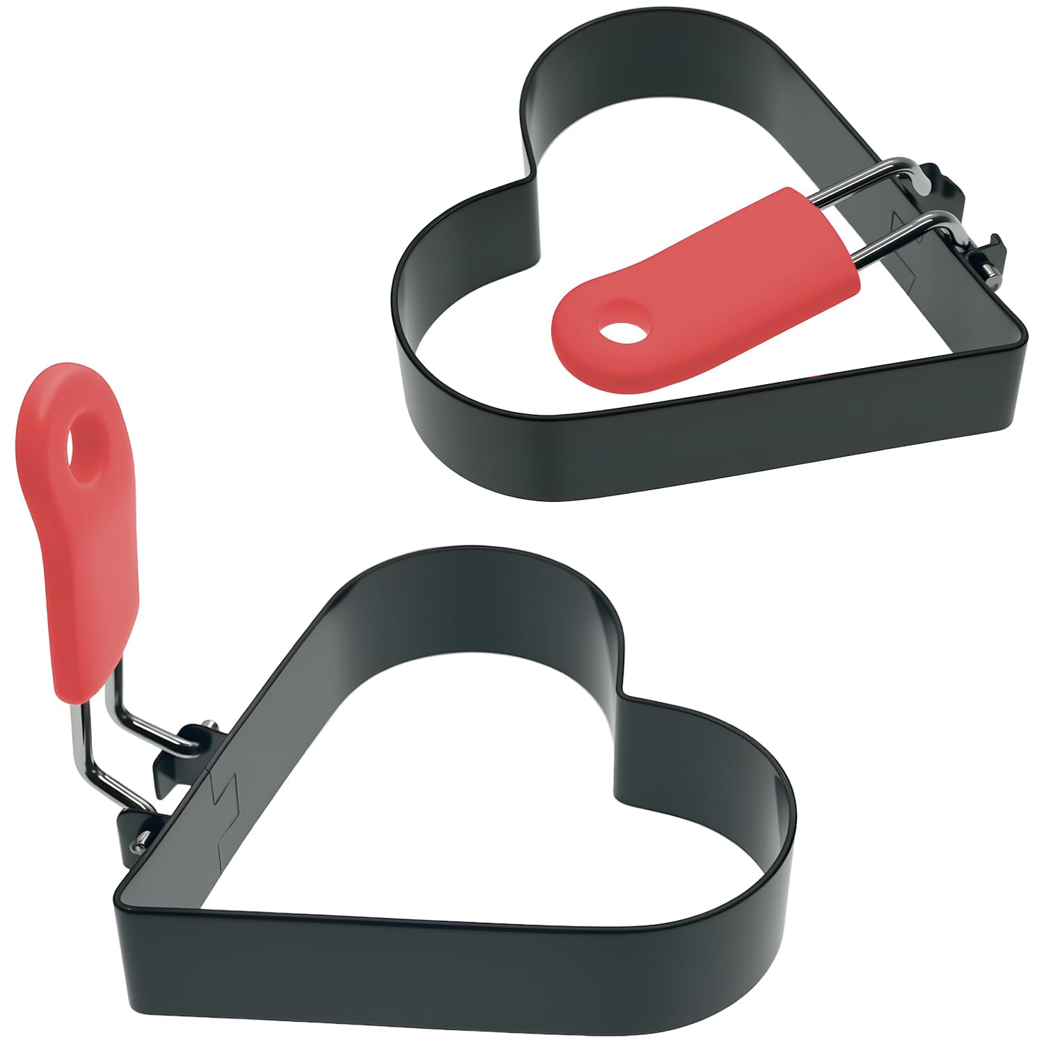 3.5" Heart Egg Cake Ring with Silicone Handle, Egg Cooking Rings for Fried Heart Shaped Egg, English Muffins, Small Pancake, Set of 2 with Silicone Oil Brush
