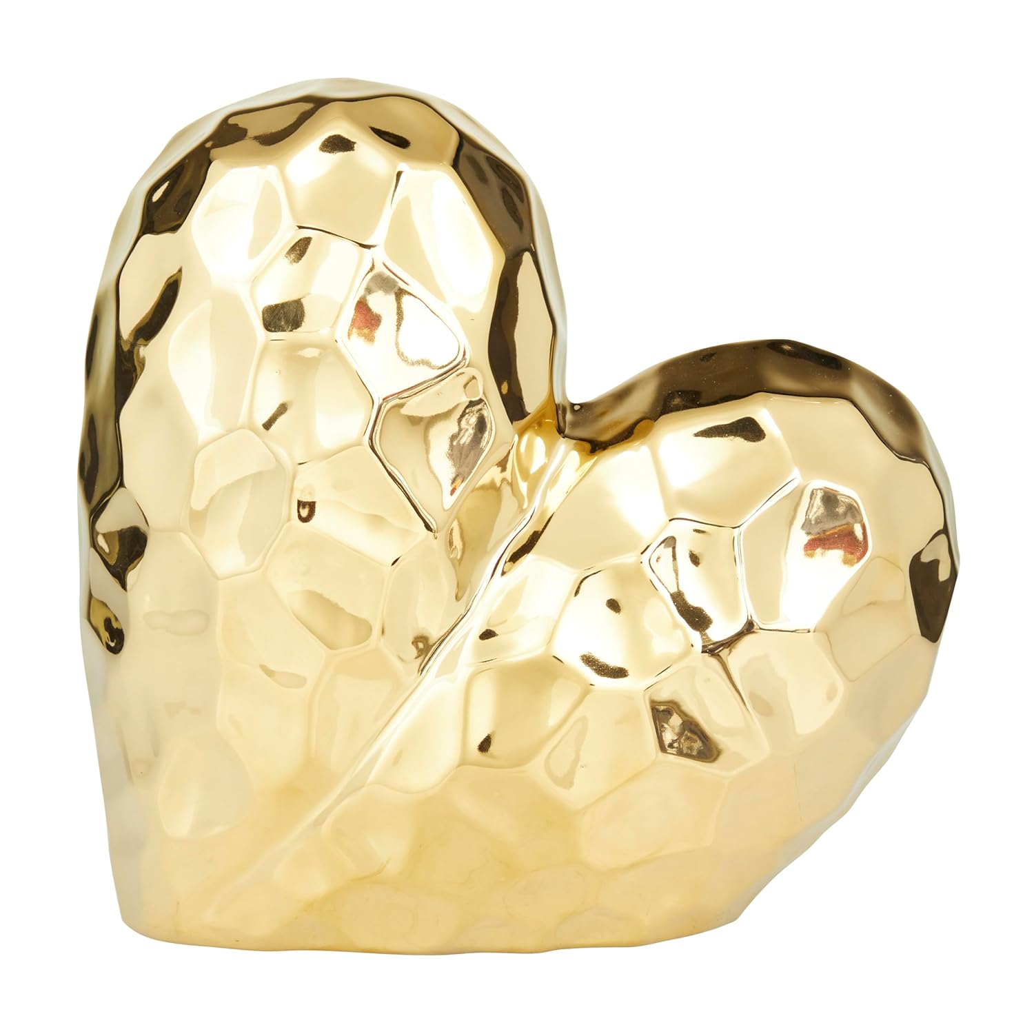 Deco 79 Porcelain Ceramic Heart Decorative Sculpture Dimensional Angled Origami Inspired Home Decor Statue, Accent Figurine 8" x 3" x 8", Gold
