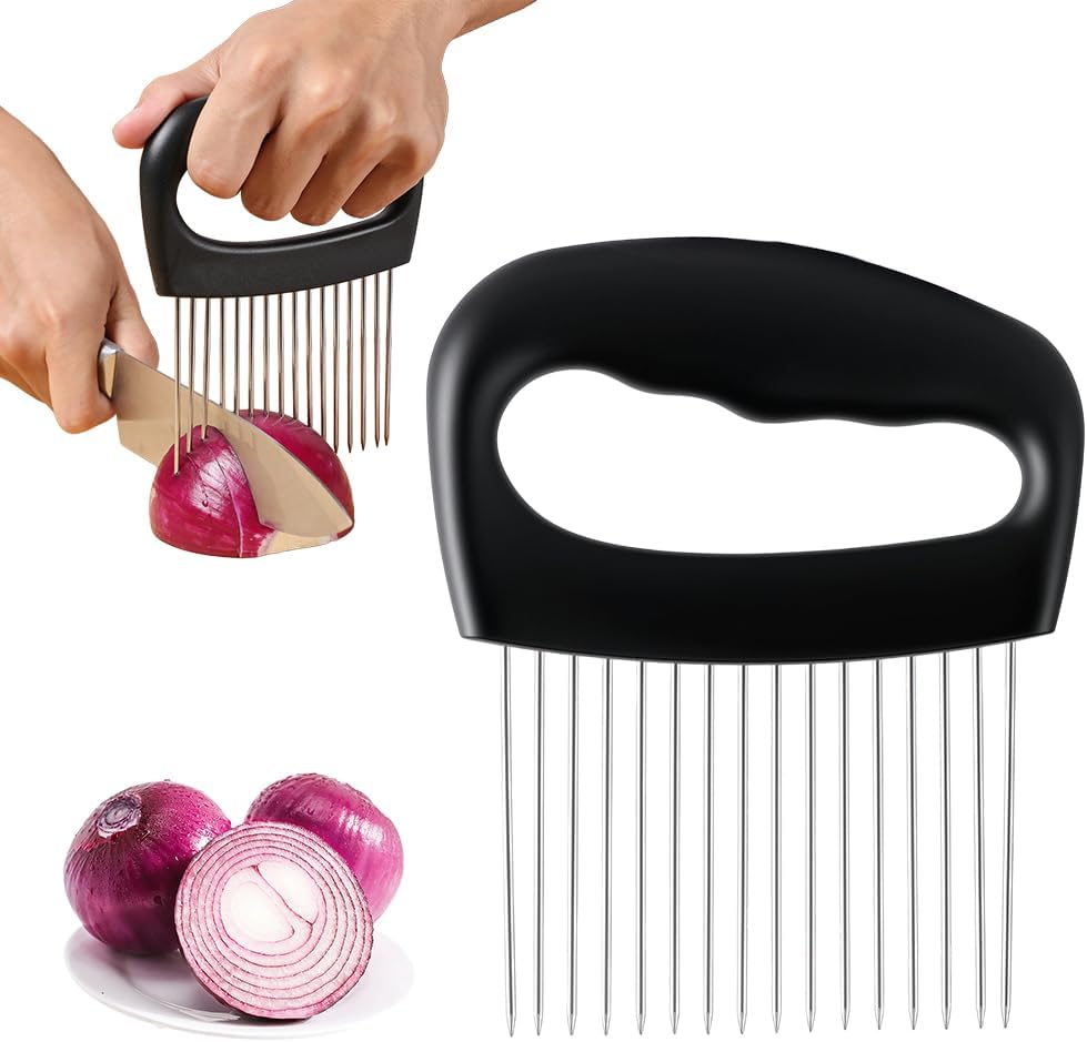 Onion Holder for Slicing, Stainless Steel Onion Slicer Holder, 2025 New Upgraded Tamato Slicer Vegetable Cutter Kitchen Gadeget Chopper Assistant Tool for Potato Lemon Fruit and...