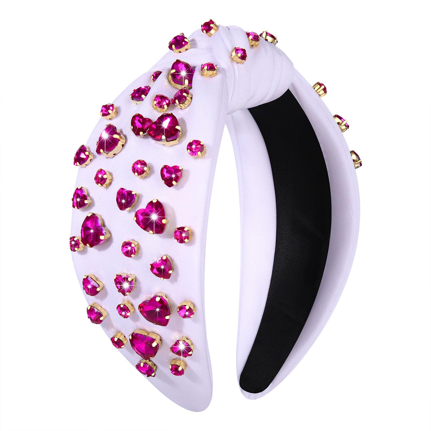 Valentine’s Day Heart Headbands for Women Valentine’s Day Accessories Jeweled Beaded Heart Knotted Headband Pink Red Rhinestone Wide Top Knot Headband Valentine Party Favors...