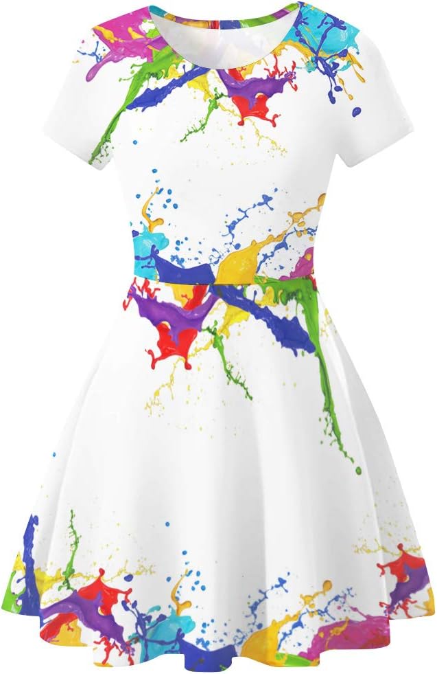 Women's 3D Print Short Sleeve Casual Flared Swing Midi Dress