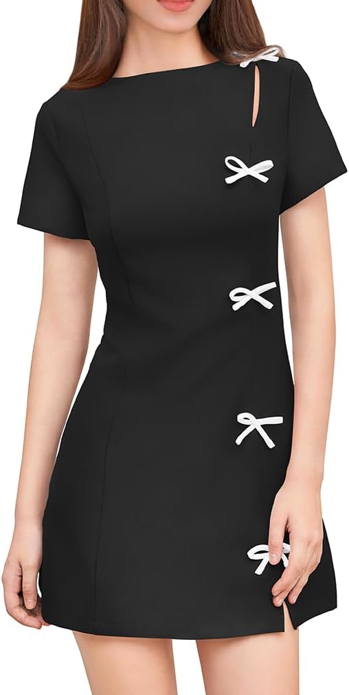 XXTAXN Women's Summer Boat Neck Short Sleeve Elegant Y2k A Line Mini Dress