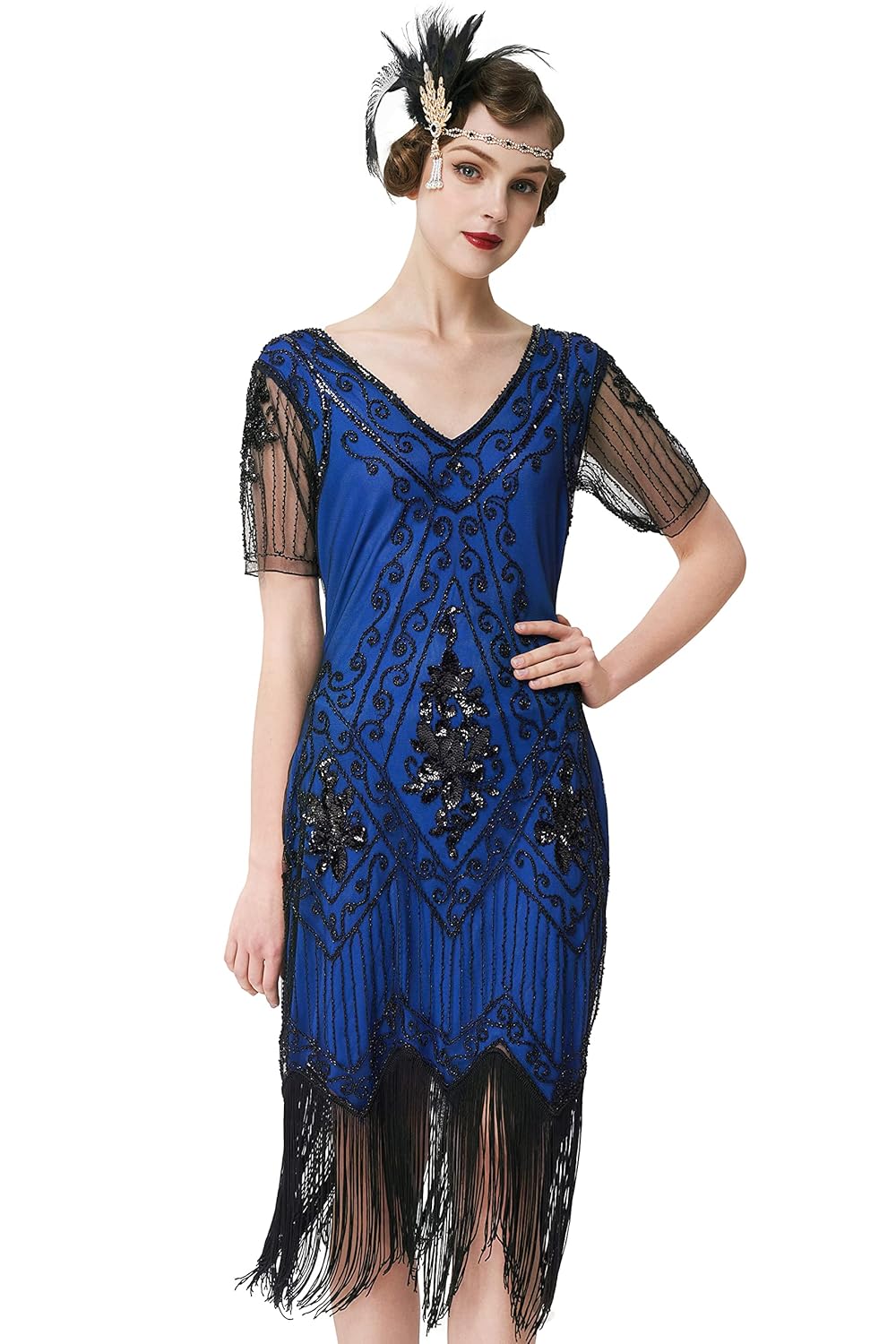BABEYOND 1920s Art Deco Fringed Sequin Dress Roaring 20s Flapper Fancy Dress