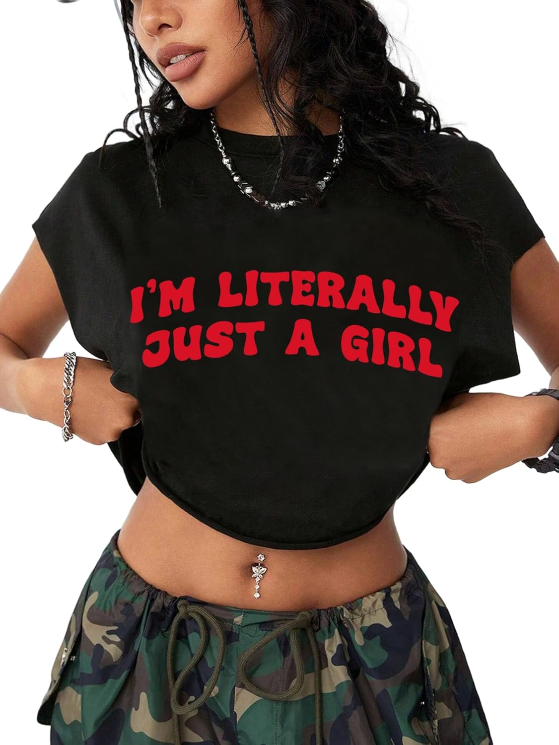 Hilinker Women's Graphic Cap Sleeve Crop Tops Cute Summer Loose Fit Crew Neck T Shirts