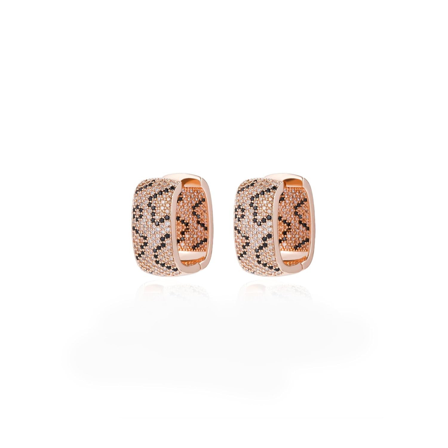 Rose Gold Hoop Earrings for Women, 925 Silver-Plated Thickened Hypoallergenic Earrings, CZ Black Gemstone-Inlaid Earrings - Women's Fashion Jewelry