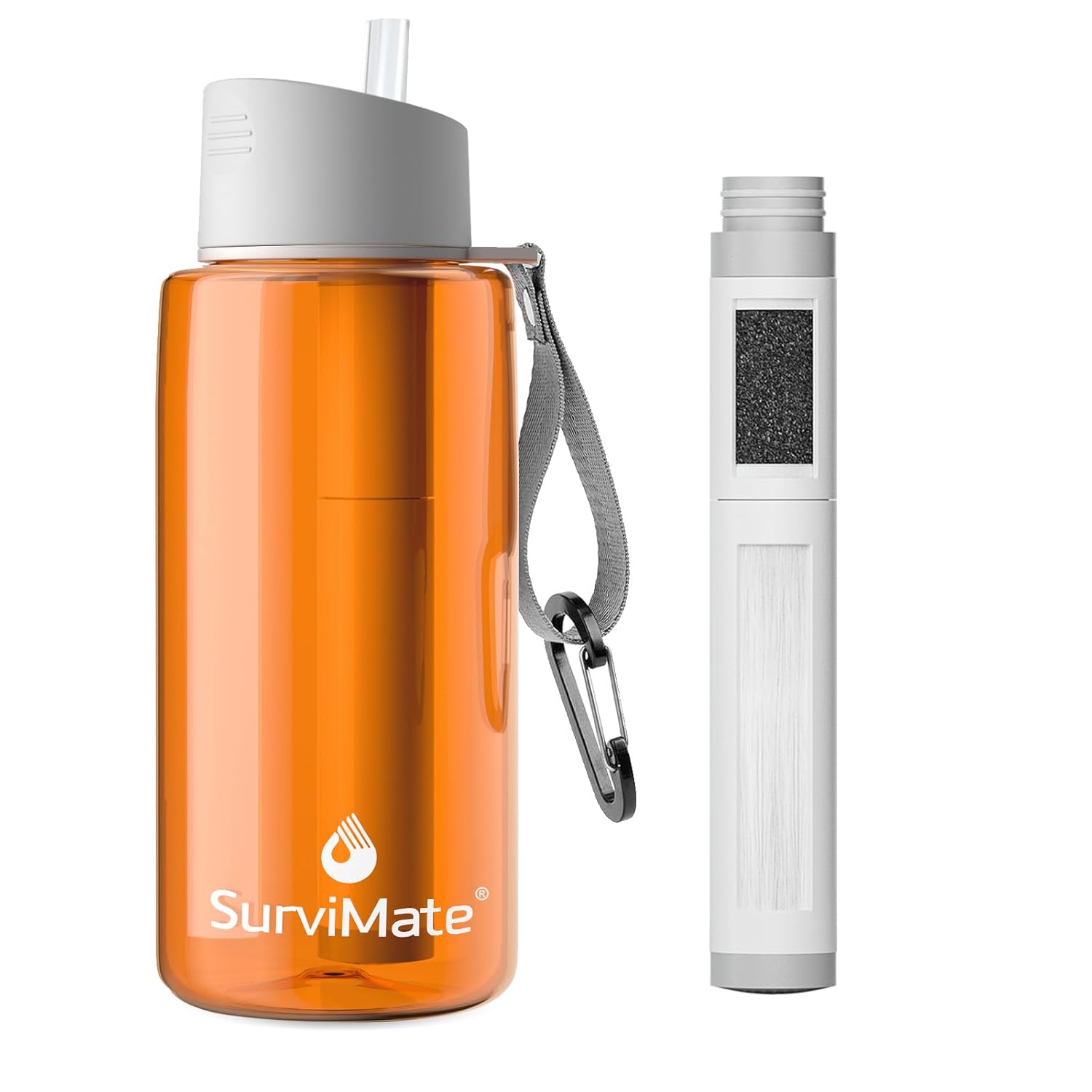 SurviMate 5-Stage 0.01μm Ultra-Filtration Filtered Water Bottle, BPA-Free Material, NSF/ANSI 42&372 Certified, Portable Water Filter Bottle for Survival, Camping, Hiking, and...