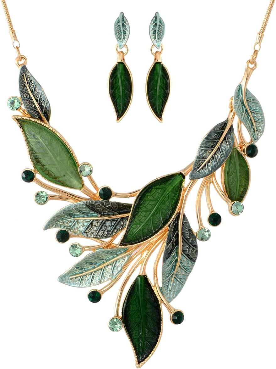 Vintage Chunky Statement Jewelry Set Retro Leaf Floral Geometric Bohemian Boho Bib Necklace Earring Set Fashion Costume Jewelry for Women Girls Wedding Party Prom Unique Gift